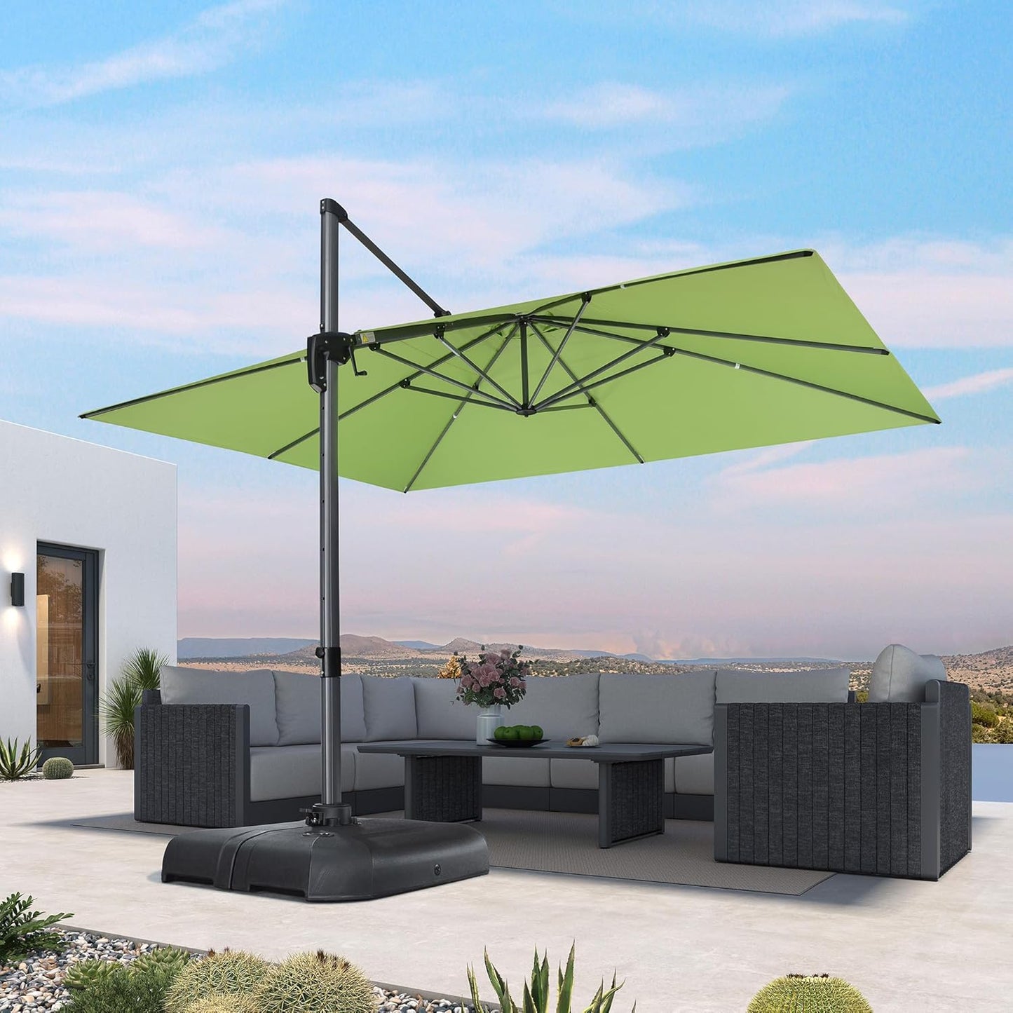 PURPLE LEAF 11 Feet Patio Umbrella Outdoor Cantilever Round Umbrella Aluminum Offset Umbrella with 360-degree Rotation for Garden Deck Pool Patio, Navy Blue