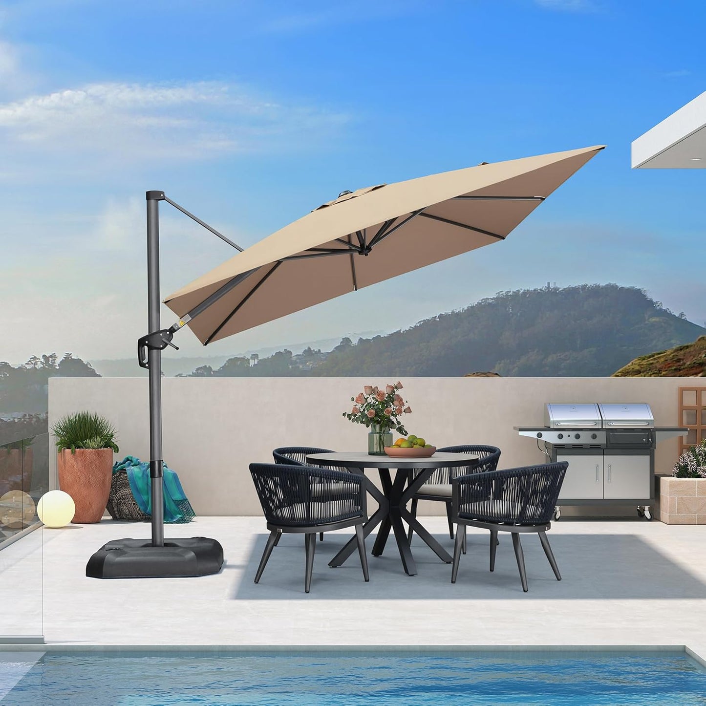 PURPLE LEAF 11 Feet Patio Umbrella Outdoor Cantilever Round Umbrella Aluminum Offset Umbrella with 360-degree Rotation for Garden Deck Pool Patio, Navy Blue