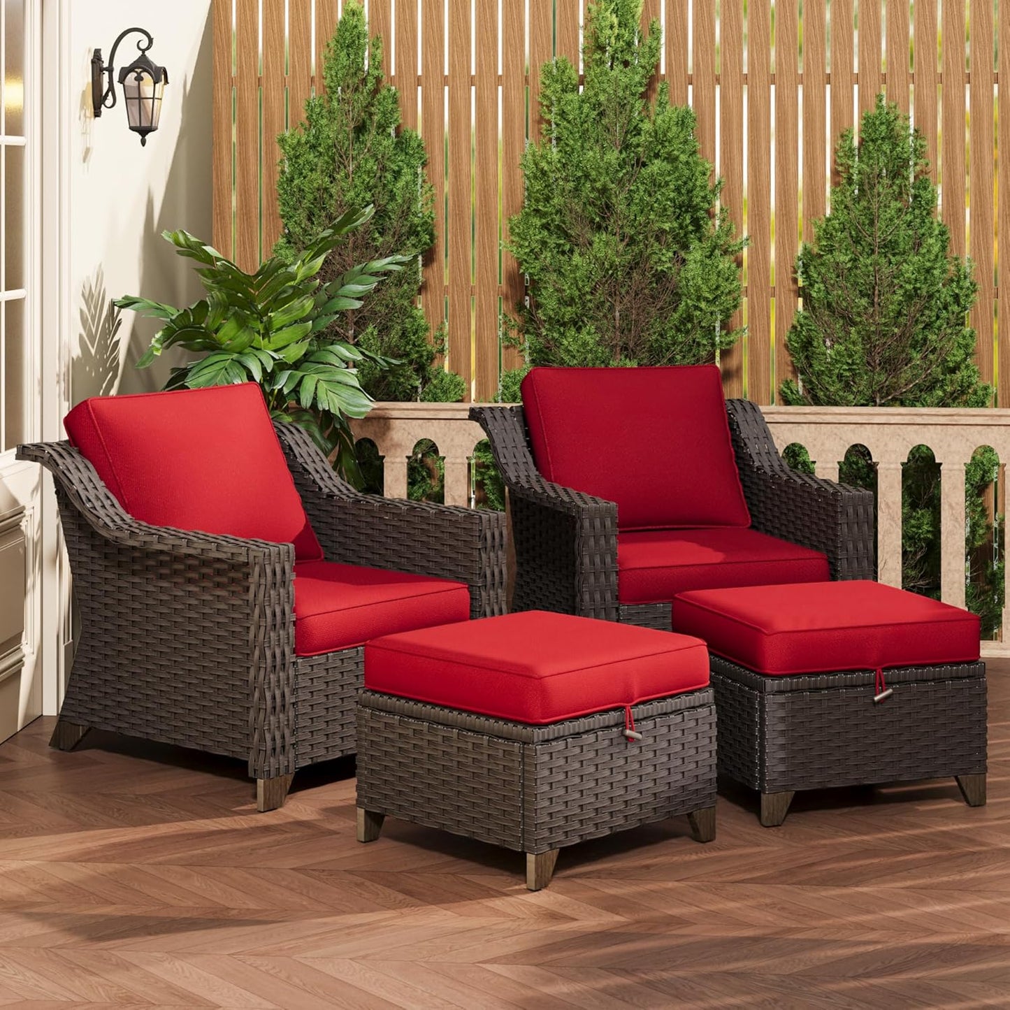 77'' Patio Sofa, All Weather Outdoor Rattan Wicker 3-Seat Sofa High Back Couch with Premium Cushions for Garden Backyard Porch(Brown/Navy)