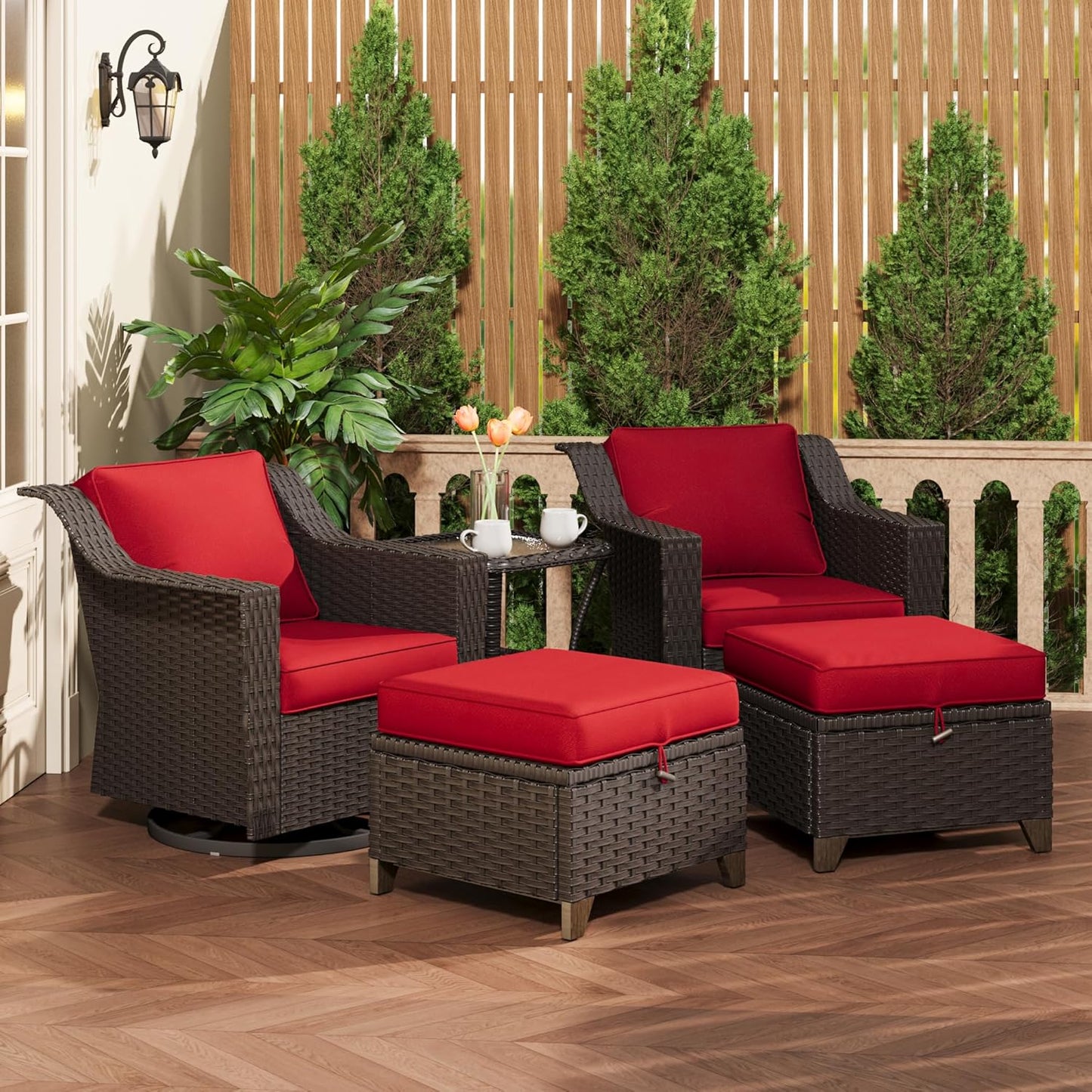 77'' Patio Sofa, All Weather Outdoor Rattan Wicker 3-Seat Sofa High Back Couch with Premium Cushions for Garden Backyard Porch(Brown/Navy)
