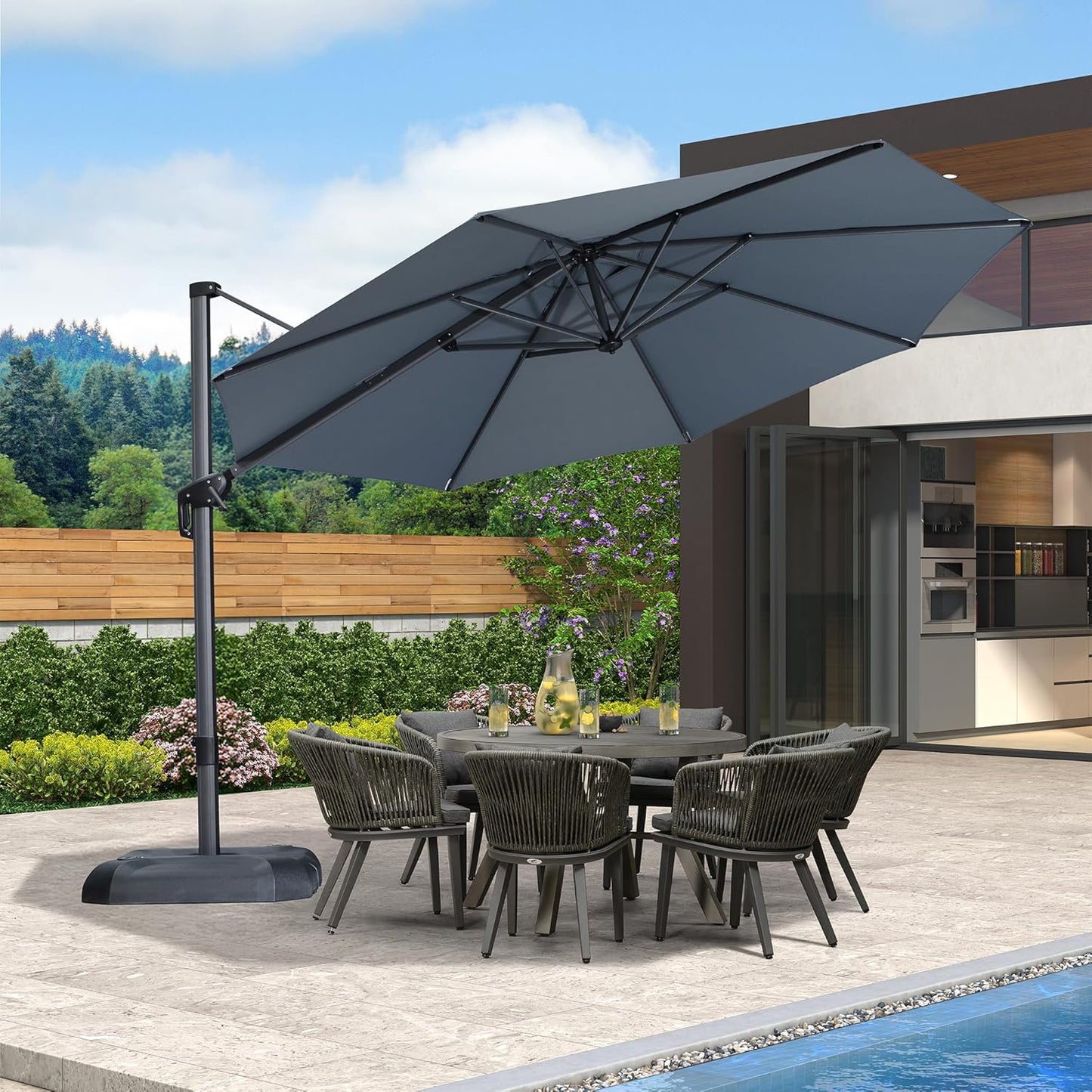 PURPLE LEAF 11 Feet Patio Umbrella Outdoor Cantilever Round Umbrella Aluminum Offset Umbrella with 360-degree Rotation for Garden Deck Pool Patio, Navy Blue