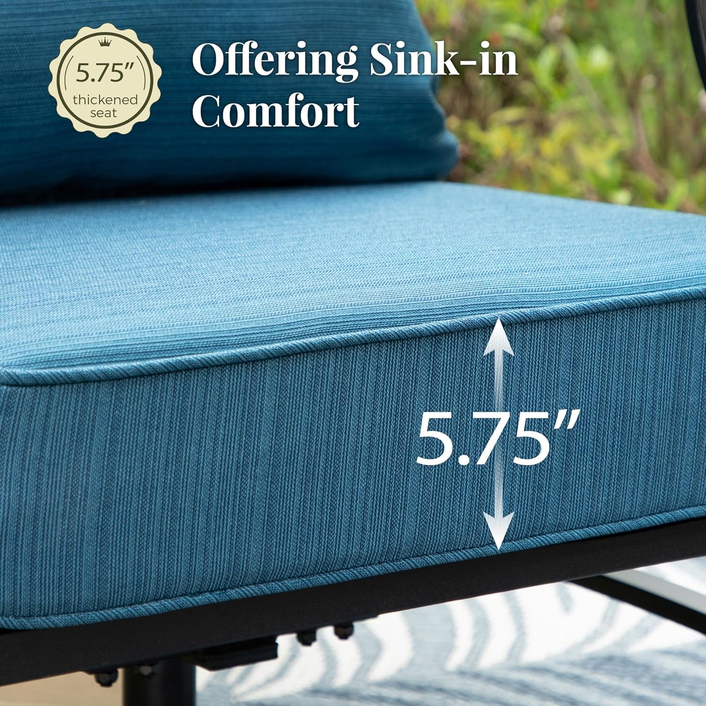 Patio Furniture Set 6 pcs, Outdoor Patio Furniture, 1 X 3-Seat Sofa, 2 X Single Chairs, 2 X Swivel Chairs, 1 X Coffee Table and 5.75" Extra Thick Cushion, Patio Conversation Set,Gemstone Blue