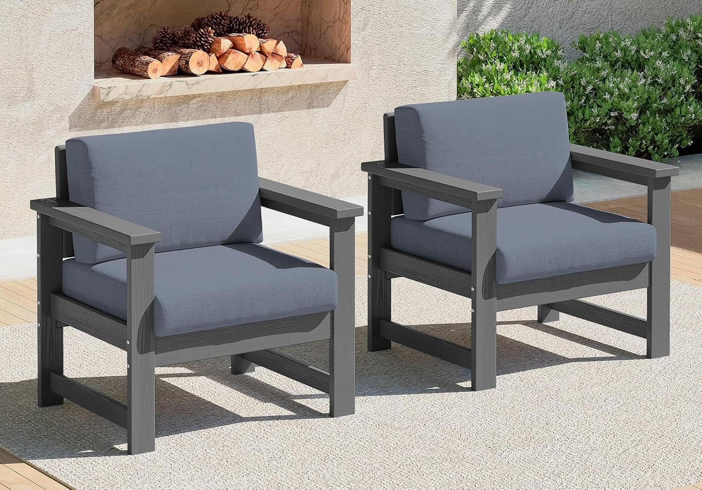 SERWALL 8 Pieces HDPE Outdoor Conversation Sofa Set with Cushions, All Weather Use Patio Couch Loveseat Furniture with Side Table for Balcony, Deck, Poolside, Black Frame with Khaki Cushions