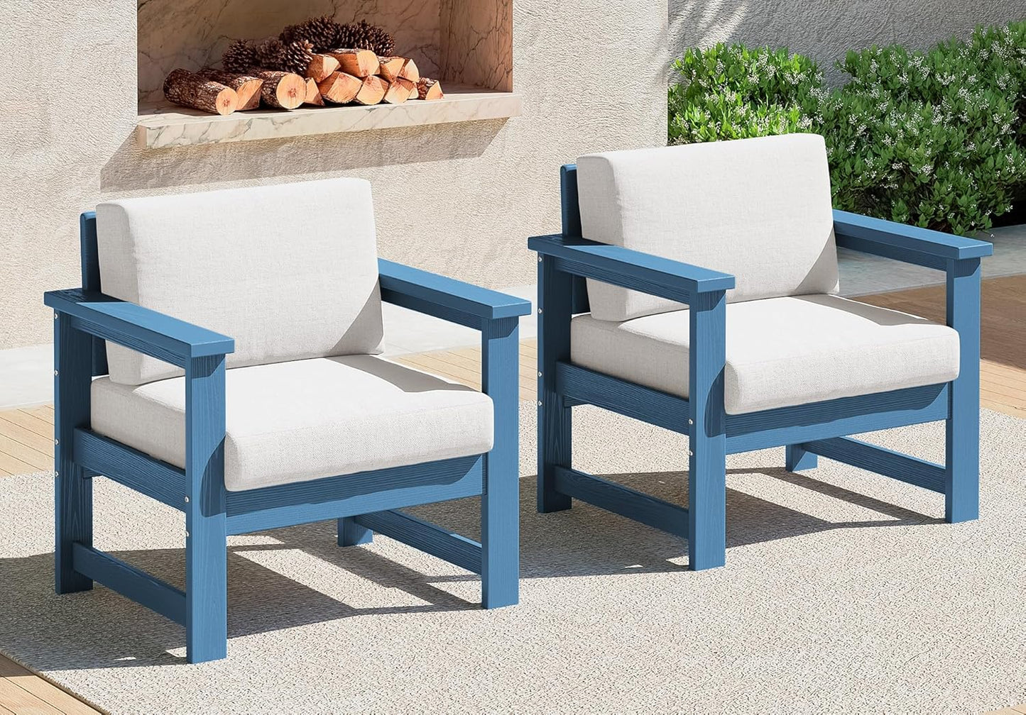 SERWALL 8 Pieces HDPE Outdoor Conversation Sofa Set with Cushions, All Weather Use Patio Couch Loveseat Furniture with Side Table for Balcony, Deck, Poolside, Black Frame with Khaki Cushions