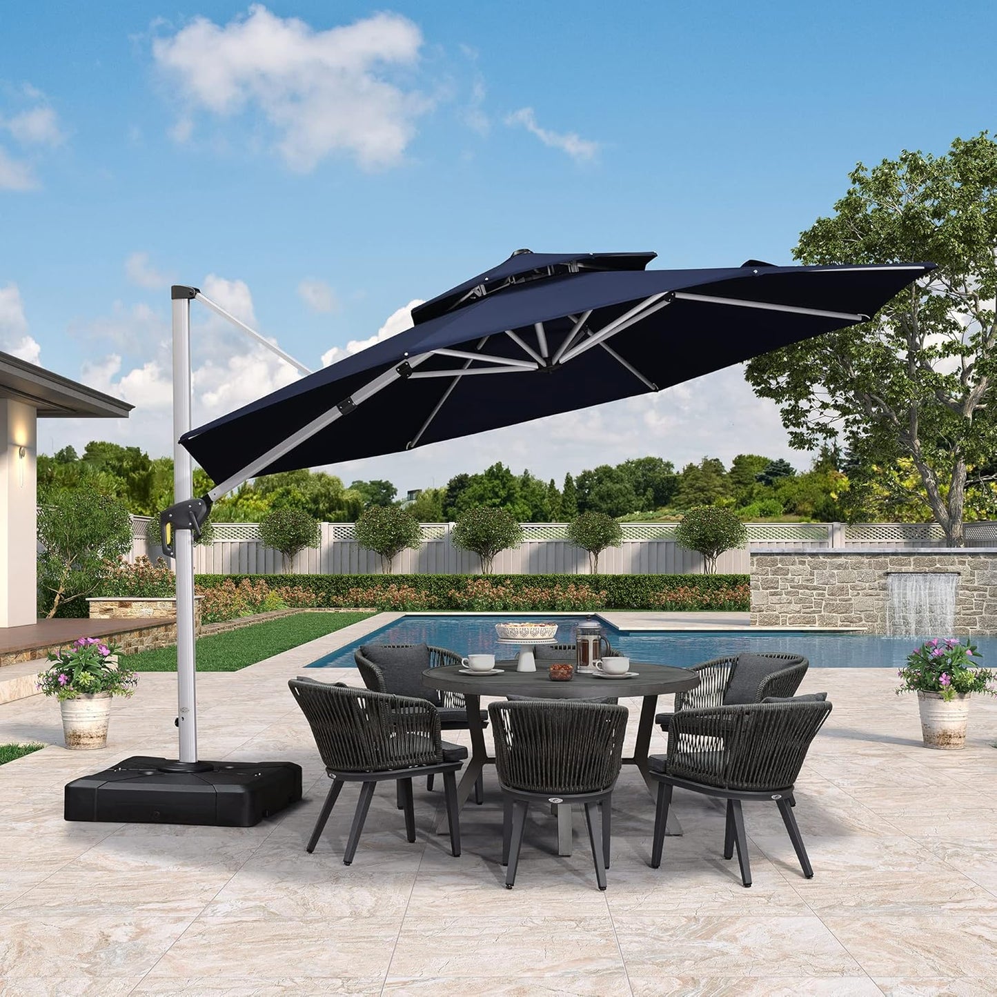 PURPLE LEAF 13 Feet Double Top Round Deluxe Patio Umbrella Offset Hanging Umbrella Outdoor Market Umbrella Garden Umbrella, Beige