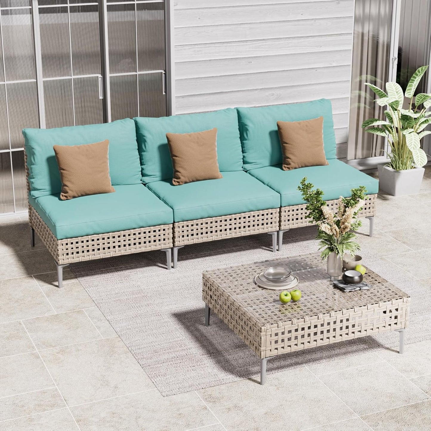 Grand patio 7-Piece Wicker Patio Furniture Set, Boho Outdoor Conversation Set Sectional Sofa with Water Resistant Thick Cushions and Coffee Table, Cream