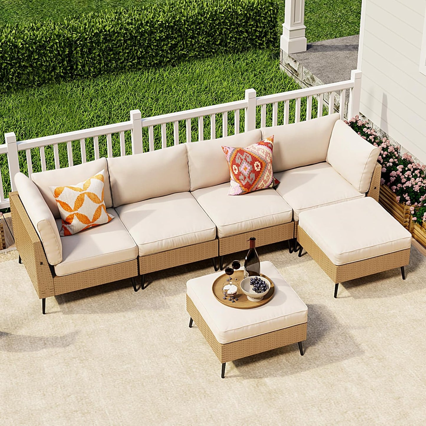 SUNCOZE 8 Pieces Outdoor Patio Furniture Sets, Outdoor Sectional Furniture PE Rattan Wicker Sofa Set, All Weather Patio Conversation Set with Cushion and Ottoman for Deck, Lawn and Pool