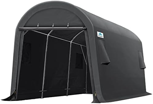 ADVANCE OUTDOOR 10X15 ft Storage Shed Carport Steel Metal Round Peak Roof Portable Garage Shelter for Motorcycle, Boat, and Garden Tools with 2 Roll up Doors & Vents-Dark Gray