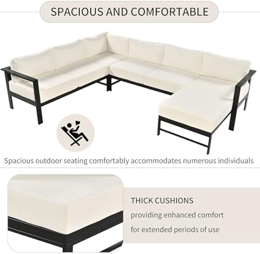 Outdoor Conversation Sofa - U-Shaped Aluminum Conversation Seating Sofa with Thick Cushions, Comfy Modern All Weather Patio Furniture for Backyard Poolside Porch Balcony Deck, White