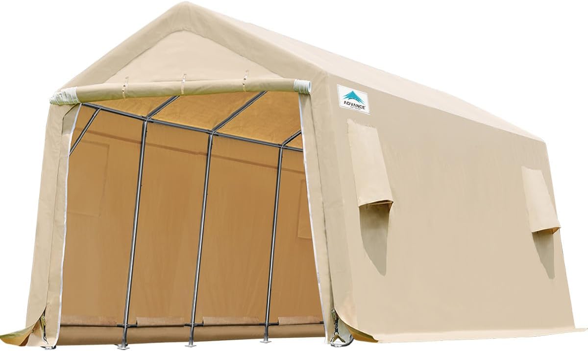 ADVANCE OUTDOOR 10X20 ft Carport Heavy Duty Outdoor Patio Portable Canopy Storage Shelter Shed with 2 Rolled up Zipper Doors & Vents for Snowmobile Garden Tools, Gray