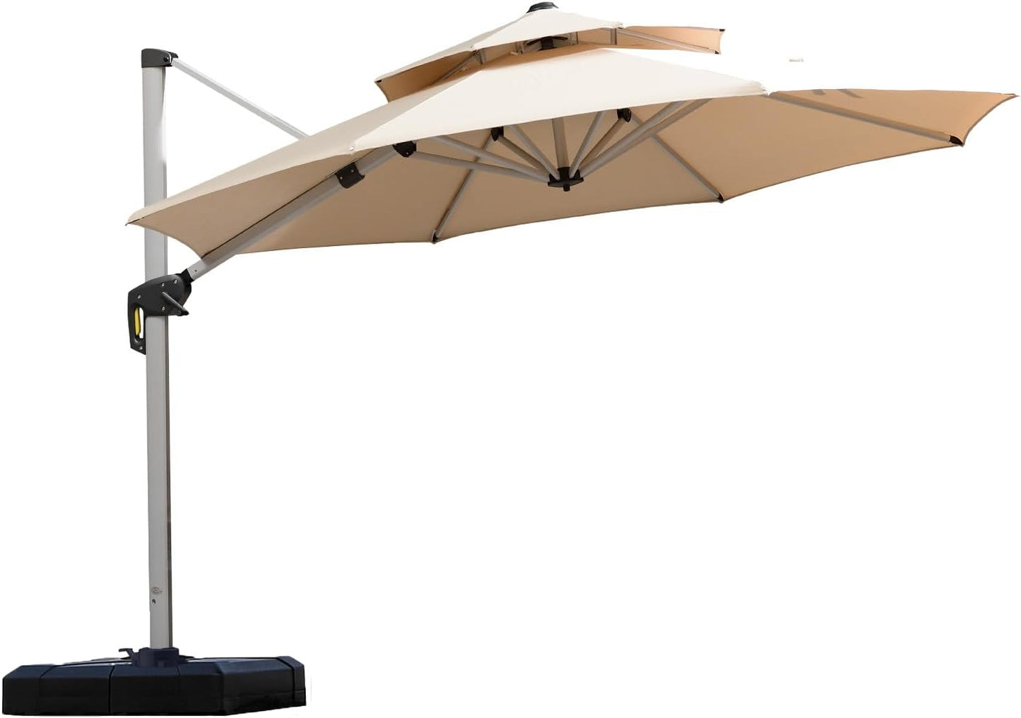 PURPLE LEAF 13 Feet Double Top Round Deluxe Patio Umbrella Offset Hanging Umbrella Outdoor Market Umbrella Garden Umbrella, Beige