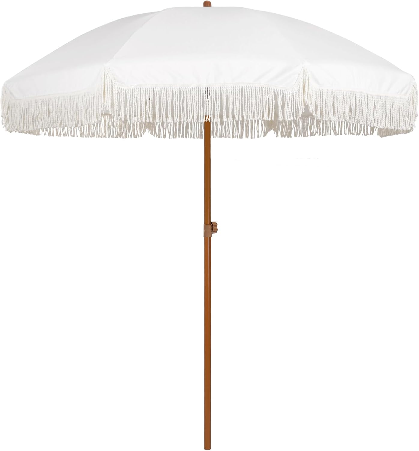 AMMSUN 7ft Patio Umbrella with Fringe Outdoor Tassel Umbrella UPF50+ Premium Steel Pole and Ribs Push Button Tilt, Navy Blue Stripes