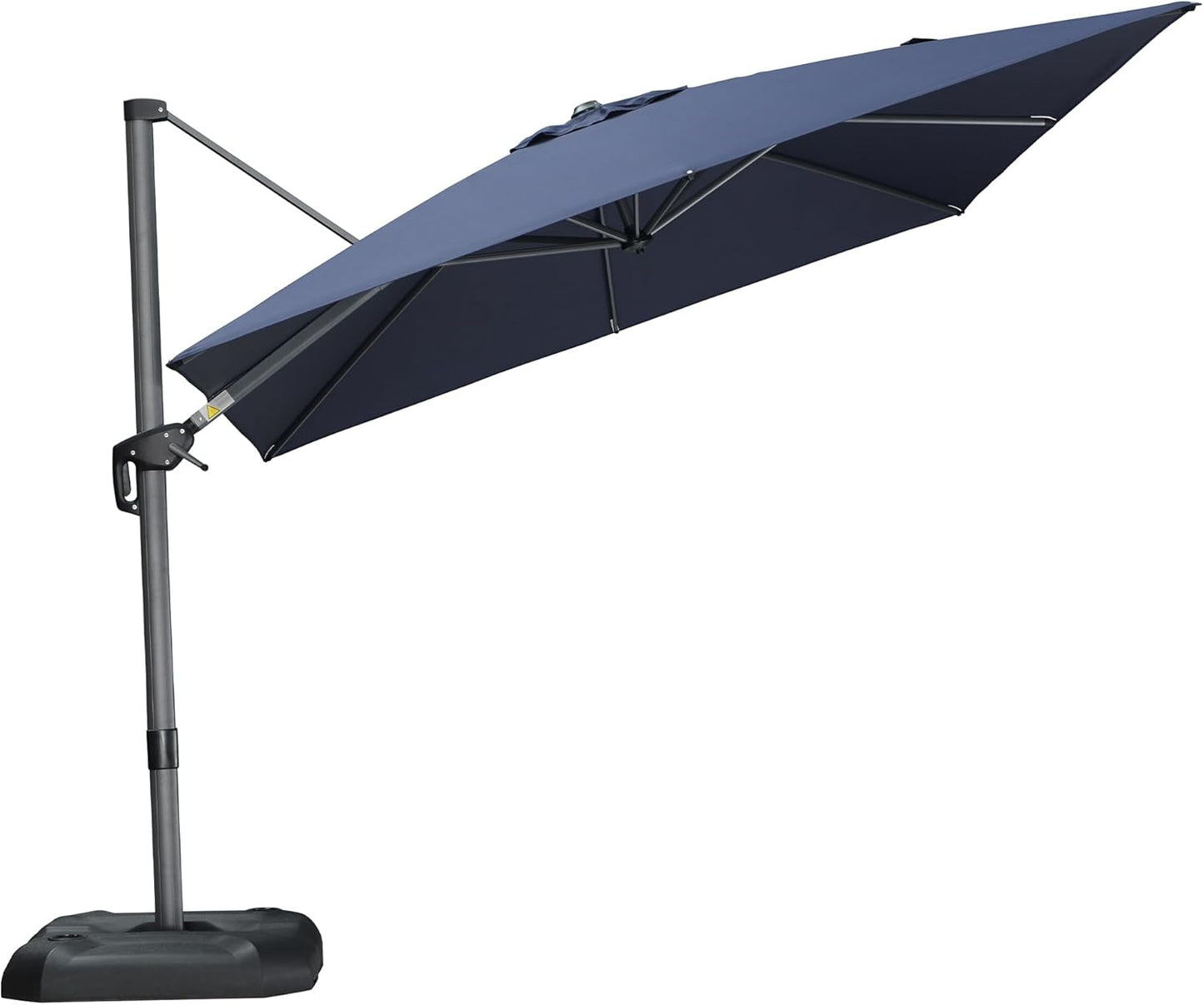 PURPLE LEAF 11 Feet Patio Umbrella Outdoor Cantilever Round Umbrella Aluminum Offset Umbrella with 360-degree Rotation for Garden Deck Pool Patio, Navy Blue