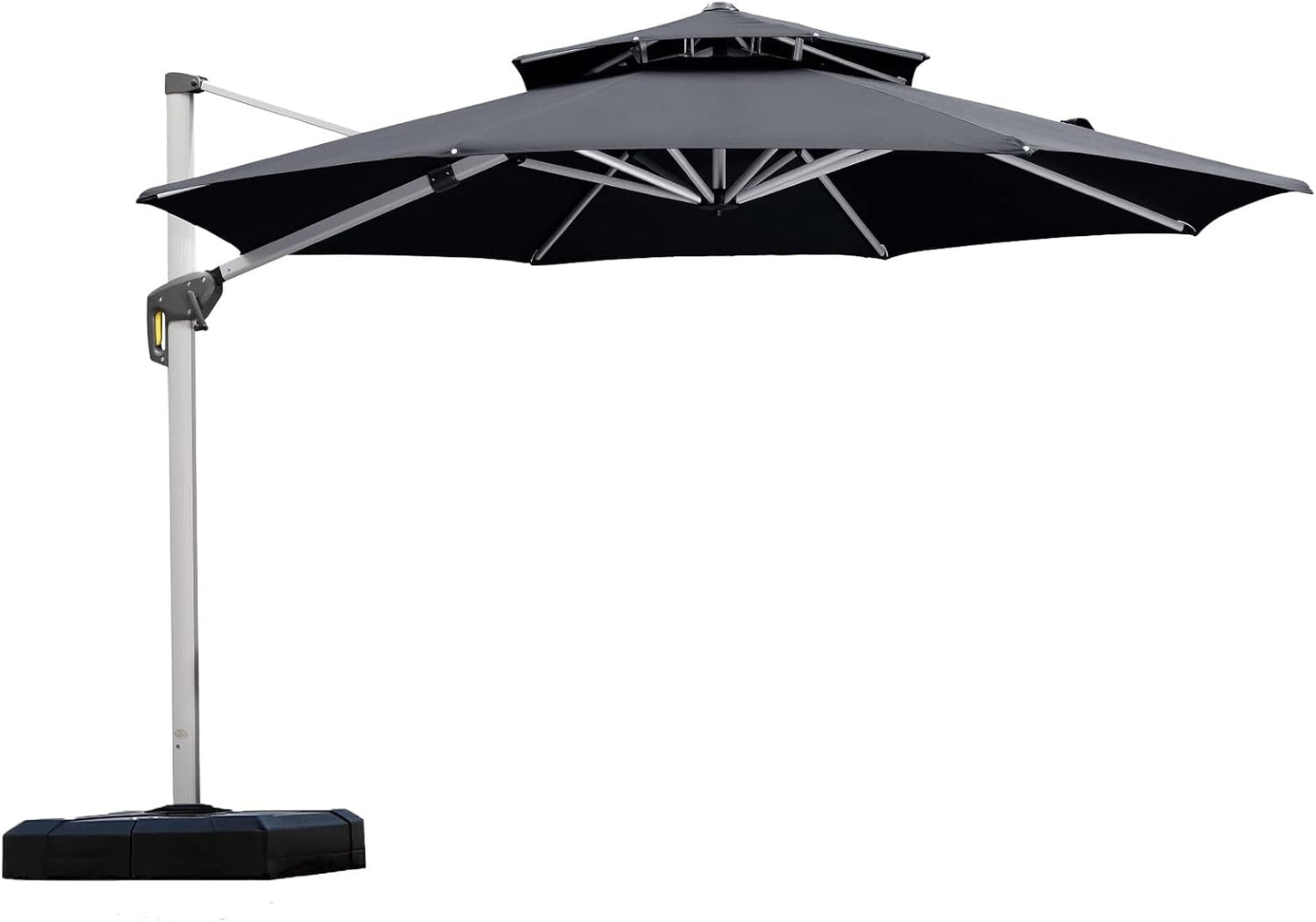 PURPLE LEAF 13 Feet Double Top Round Deluxe Patio Umbrella Offset Hanging Umbrella Outdoor Market Umbrella Garden Umbrella, Beige