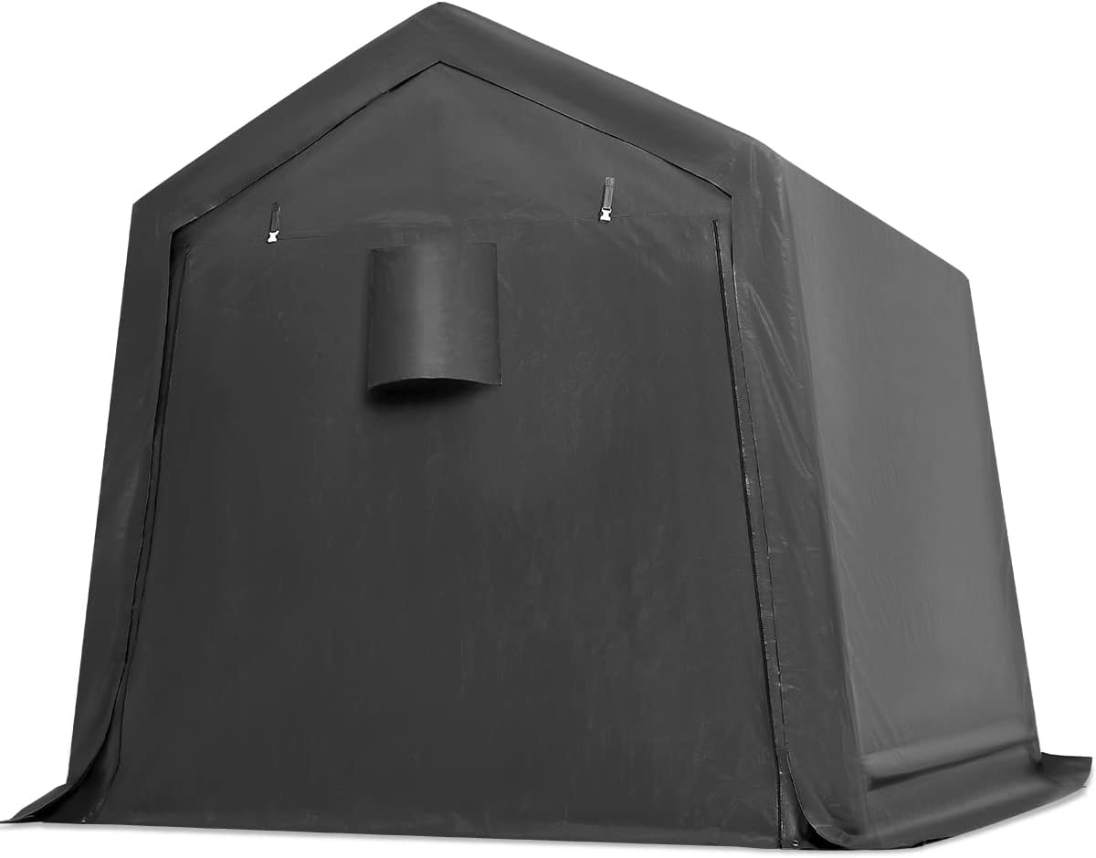 ADVANCE OUTDOOR 10x15 ft Shelter Storage Shed Steel Metal Peak Roof Portable Garage Carports for Motorcycle, Boat or Garden Tools with 2 Roll up Doors & Vents, Beige