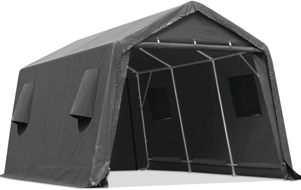 ADVANCE OUTDOOR 10X20 ft Carport Heavy Duty Outdoor Patio Portable Canopy Storage Shelter Shed with 2 Rolled up Zipper Doors & Vents for Snowmobile Garden Tools, Gray