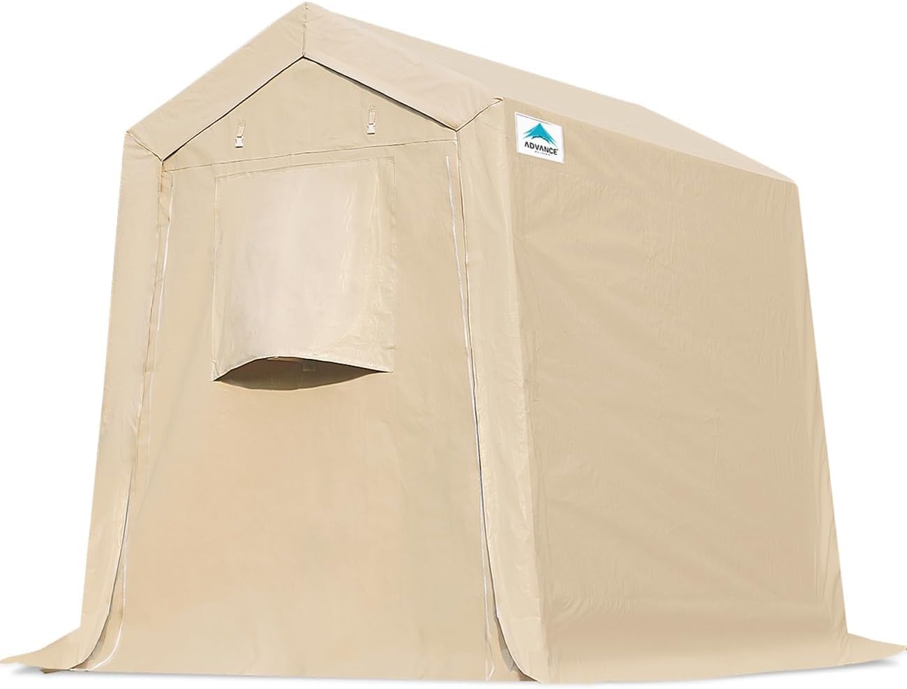 ADVANCE OUTDOOR 10x15 ft Shelter Storage Shed Steel Metal Peak Roof Portable Garage Carports for Motorcycle, Boat or Garden Tools with 2 Roll up Doors & Vents, Beige