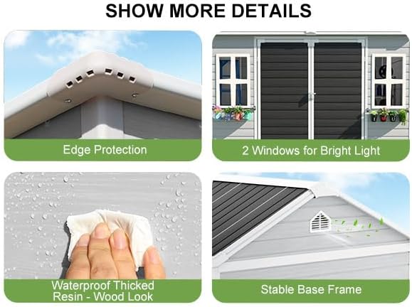 8x6x7 FT Resin Storage Shed, Waterproof Outdoor Storage Shed w/Floor, 2 Windows, Double Lockable Doors & Vents, Tool Shed for Patio Garden, Lawn, Backyard, Dove Grey