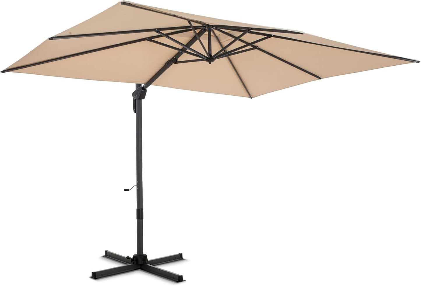 PHI VILLA 10ft Patio Cantilever Umbrella With Base, 360° Rotation & Infinite Tilt Aluminum Square Double Top Outdoor Offset Umbrella, Heavy Duty for Garden Poolside Backyard, Beige