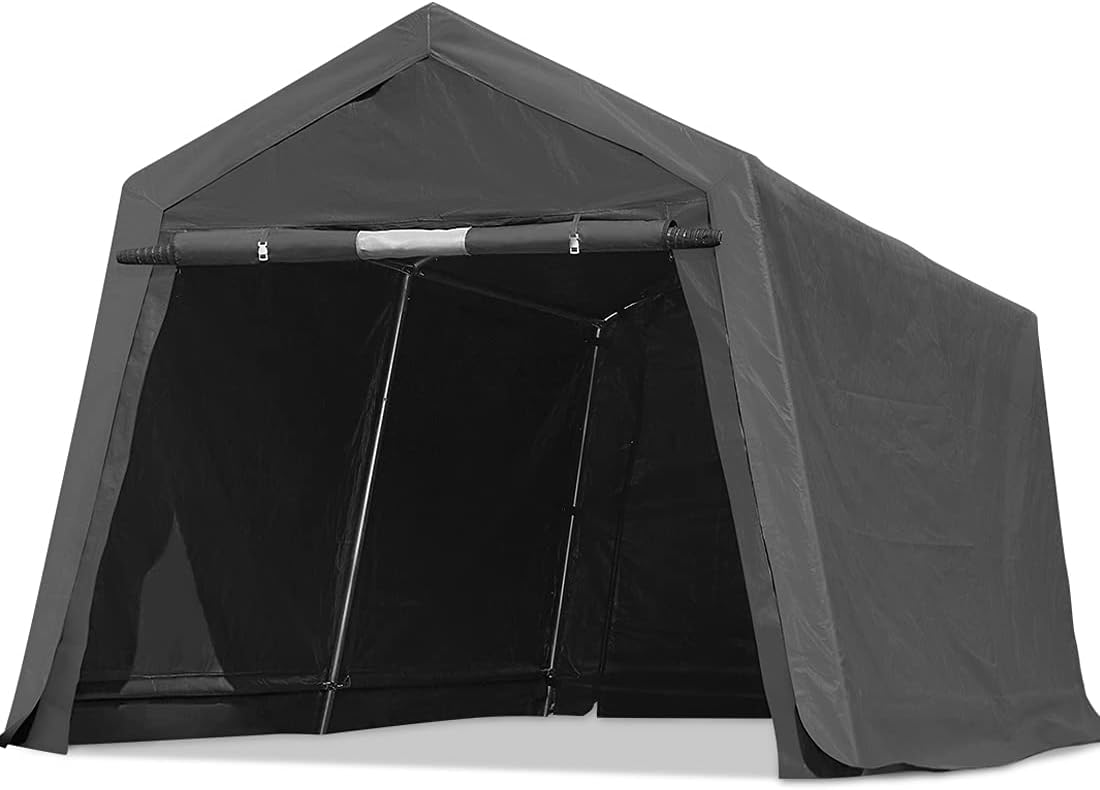 ADVANCE OUTDOOR Heavy Duty 10X20 ft Carport Outdoor Patio Portable Canopy Storage Shelter Shed with 2 Rolled up Zipper Doors & Vents for Snowmobile Garden Tools, Beige