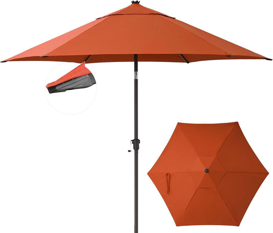CROWN SHADES 9 Ft Patio Umbrella - Polyester Outdoor Umbrella with 30° Push Button Tilt, Patented Edge Connection Windproof Design for Patio, Pool, Garden & Table, UV Resistent