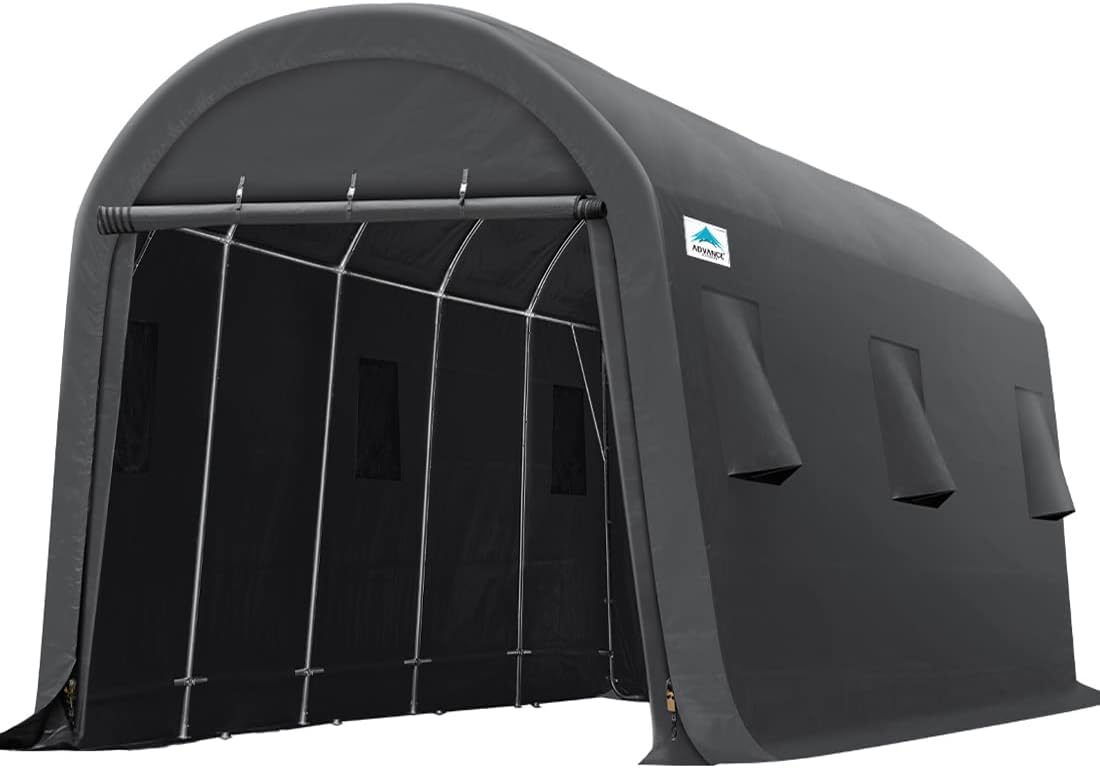 ADVANCE OUTDOOR 10x20 ft Heavy Duty Carport Outdoor Patio Large Space Canopy Storage Shelter Shed with 2 Roll up Zipper Doors & Vents for Snowmobile Garden Tools, Gray