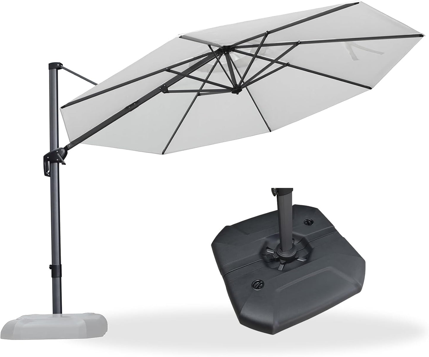 PURPLE LEAF 9' X 11.5' Cantilever Outdoor Rectangle Umbrella Patio Umbrella with Base Offset Umbrella with 360-degree Rotation for Garden Pool Deck Patio Navy Blue
