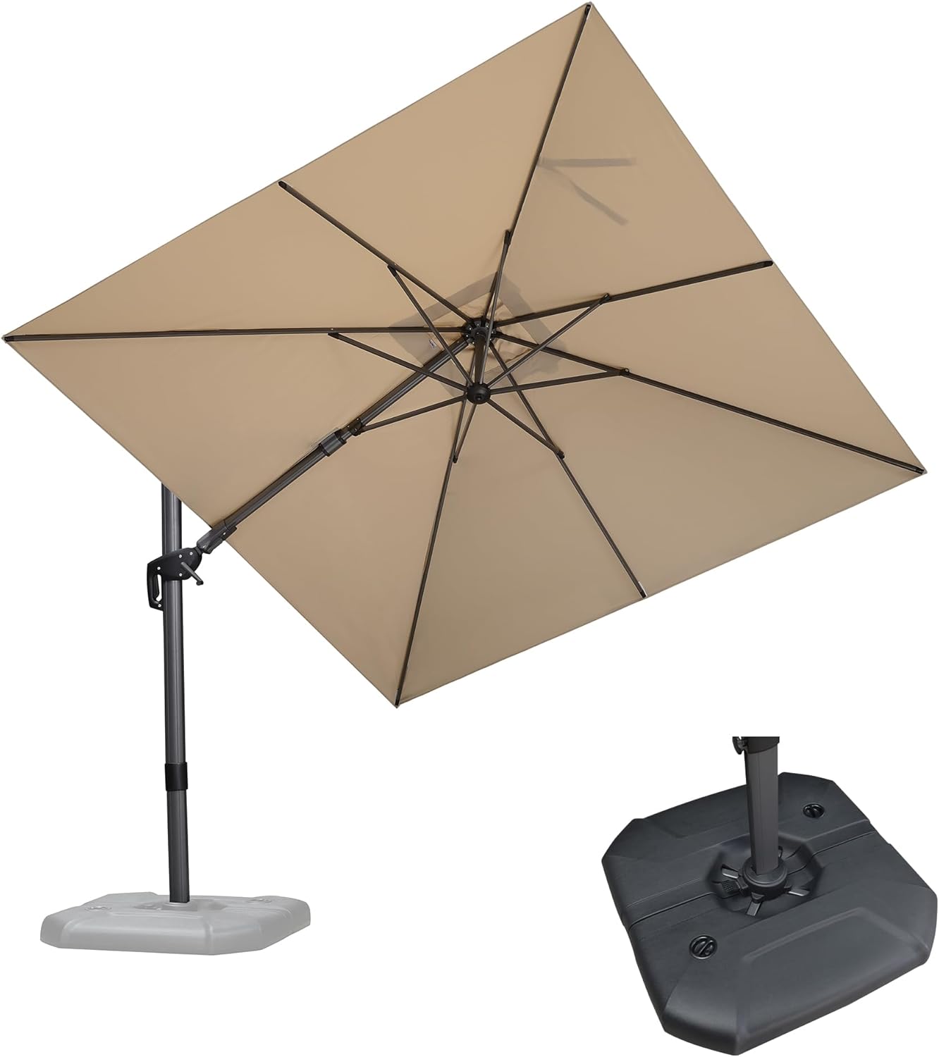 PURPLE LEAF 9' X 11.5' Cantilever Outdoor Rectangle Umbrella Patio Umbrella with Base Offset Umbrella with 360-degree Rotation for Garden Pool Deck Patio Navy Blue