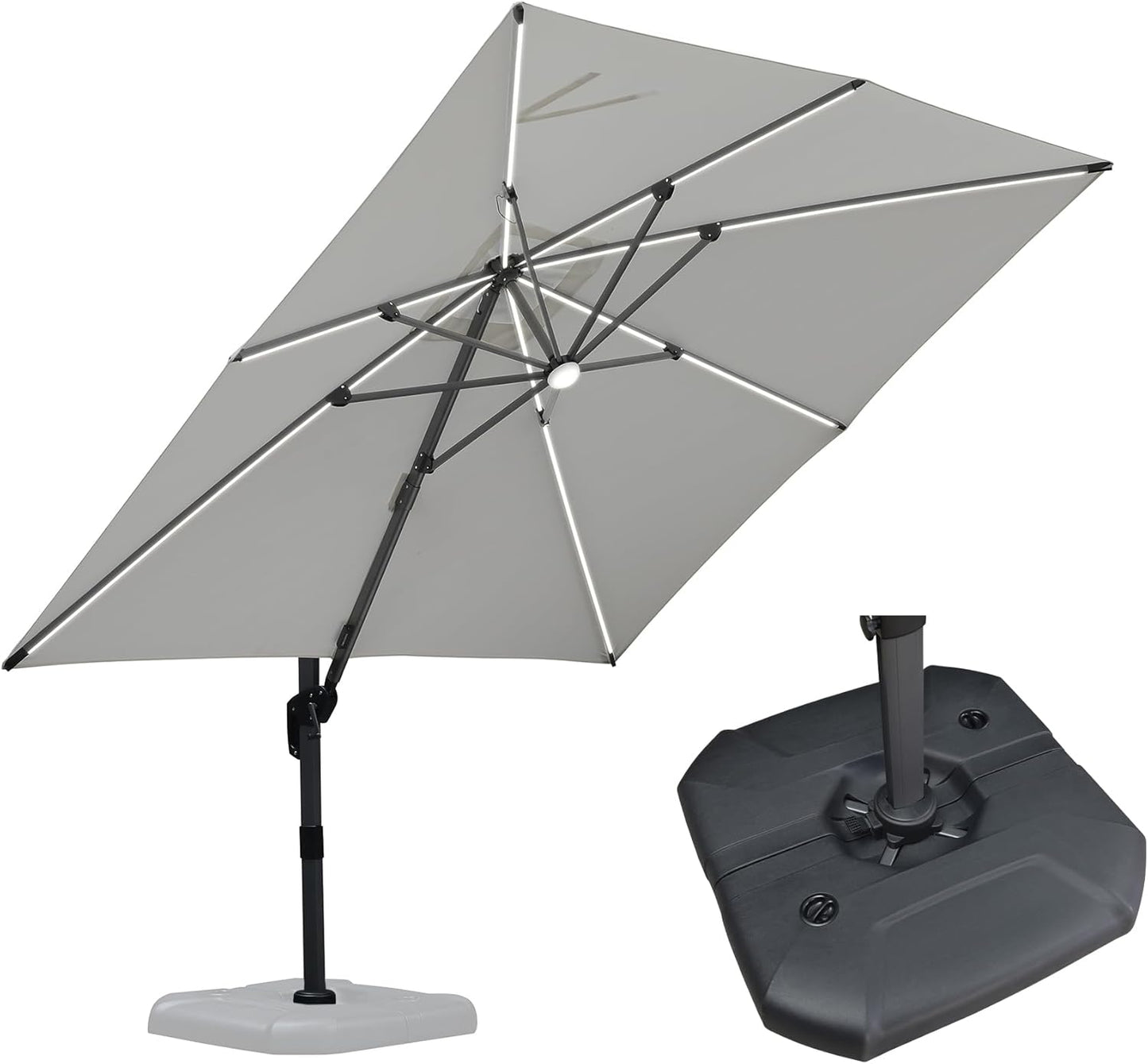 PURPLE LEAF 9' X 11.5' Cantilever Outdoor Rectangle Umbrella Patio Umbrella with Base Offset Umbrella with 360-degree Rotation for Garden Pool Deck Patio Navy Blue