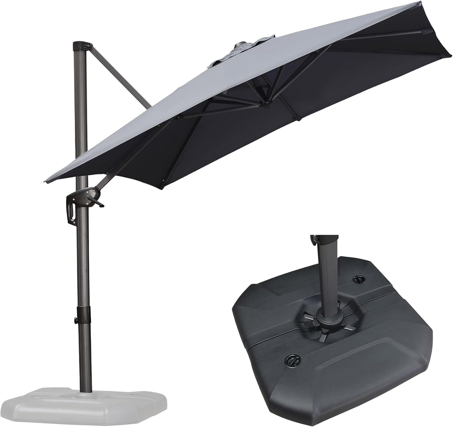 PURPLE LEAF 9' X 11.5' Cantilever Outdoor Rectangle Umbrella Patio Umbrella with Base Offset Umbrella with 360-degree Rotation for Garden Pool Deck Patio Navy Blue
