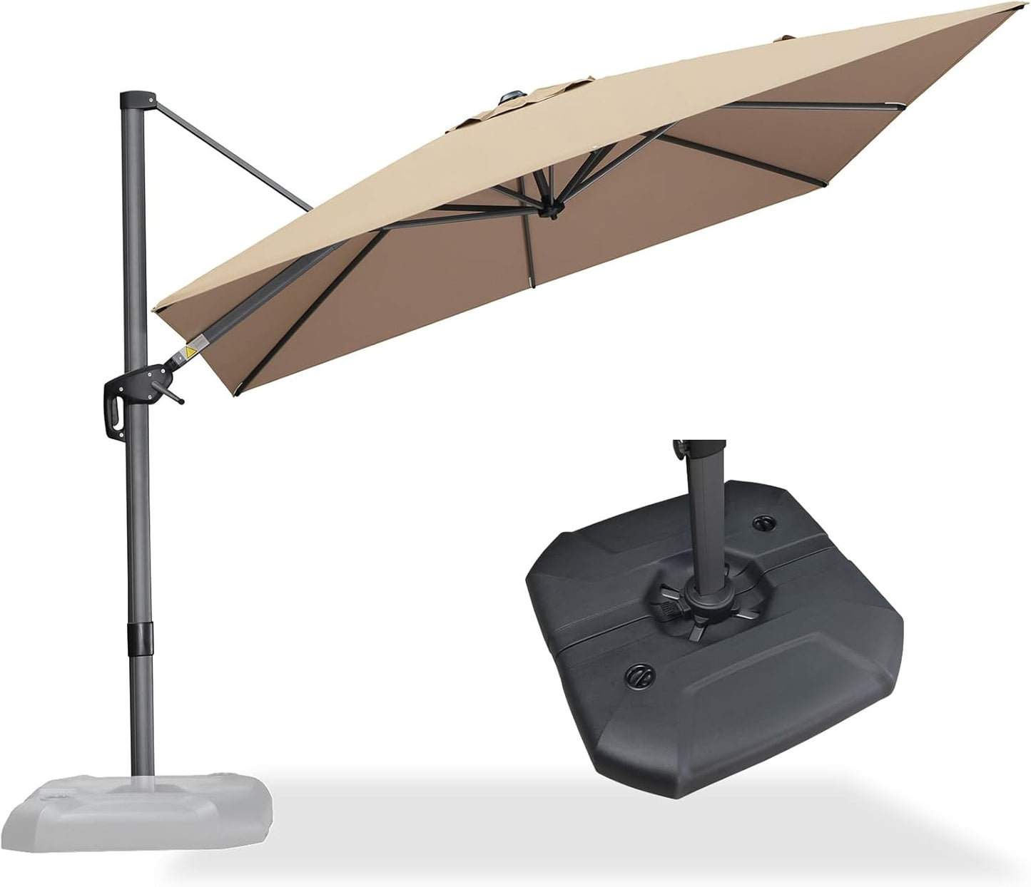 PURPLE LEAF 9' X 11.5' Cantilever Outdoor Rectangle Umbrella Patio Umbrella with Base Offset Umbrella with 360-degree Rotation for Garden Pool Deck Patio Navy Blue