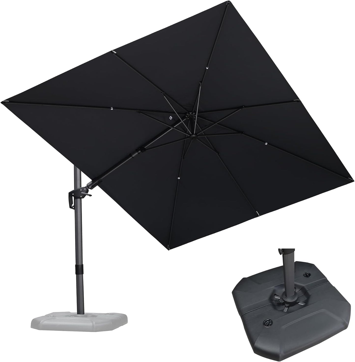 PURPLE LEAF 9' X 11.5' Cantilever Outdoor Rectangle Umbrella Patio Umbrella with Base Offset Umbrella with 360-degree Rotation for Garden Pool Deck Patio Navy Blue