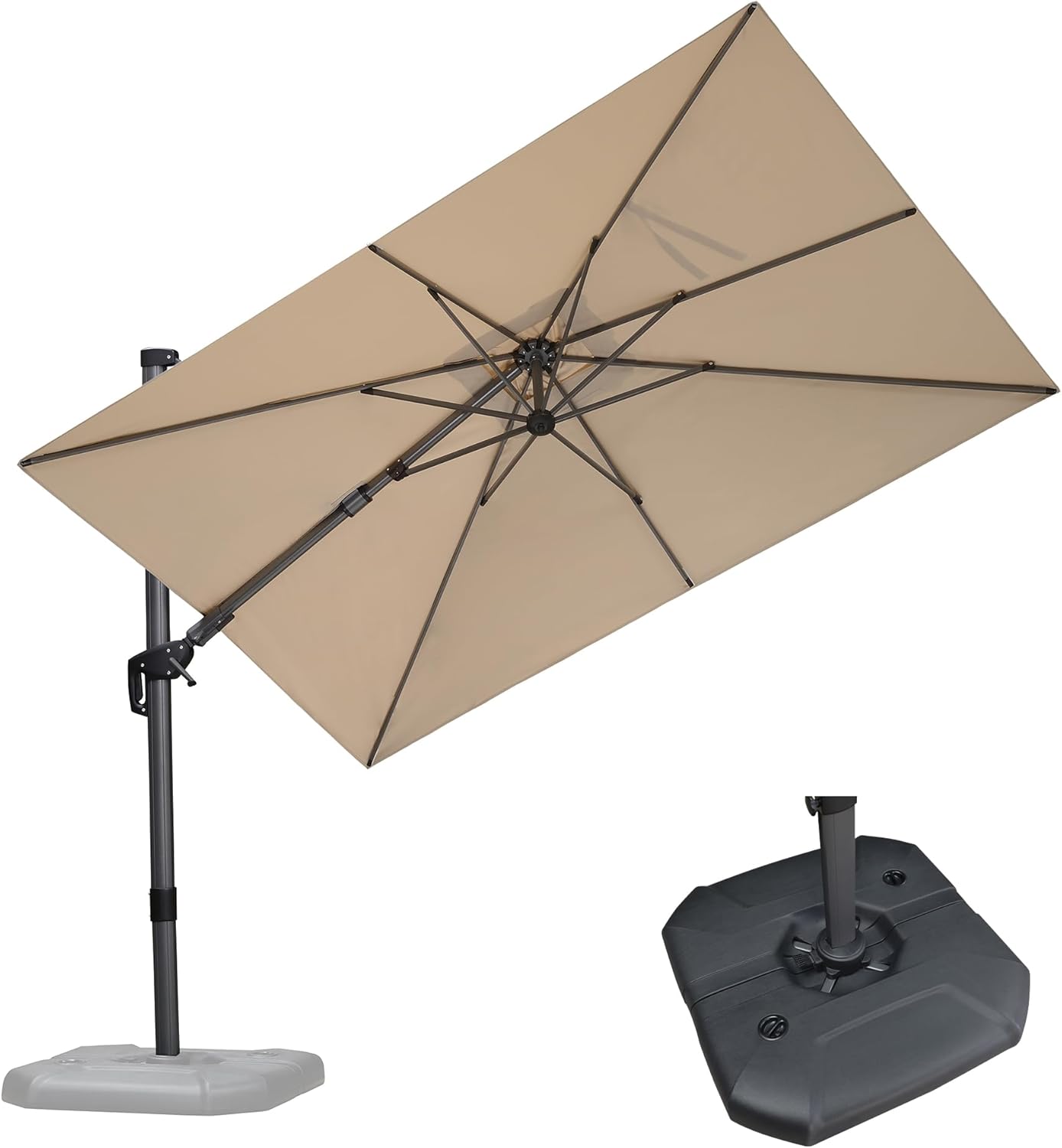 PURPLE LEAF 9' X 11.5' Cantilever Outdoor Rectangle Umbrella Patio Umbrella with Base Offset Umbrella with 360-degree Rotation for Garden Pool Deck Patio Navy Blue
