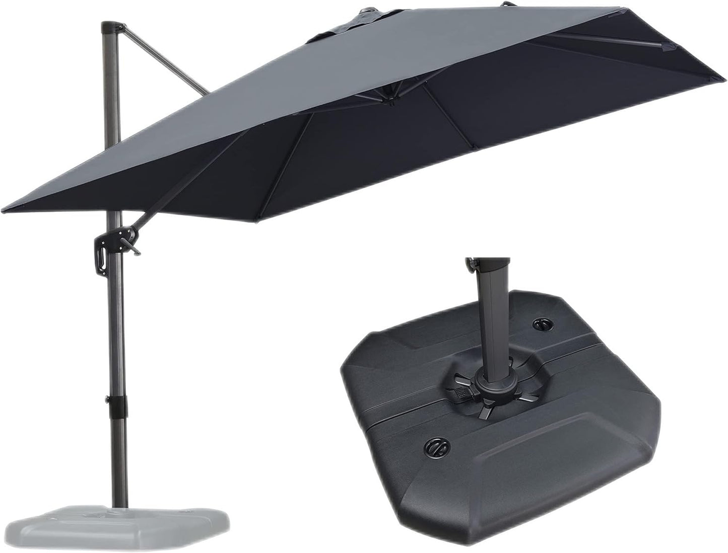 PURPLE LEAF 9' X 11.5' Cantilever Outdoor Rectangle Umbrella Patio Umbrella with Base Offset Umbrella with 360-degree Rotation for Garden Pool Deck Patio Navy Blue