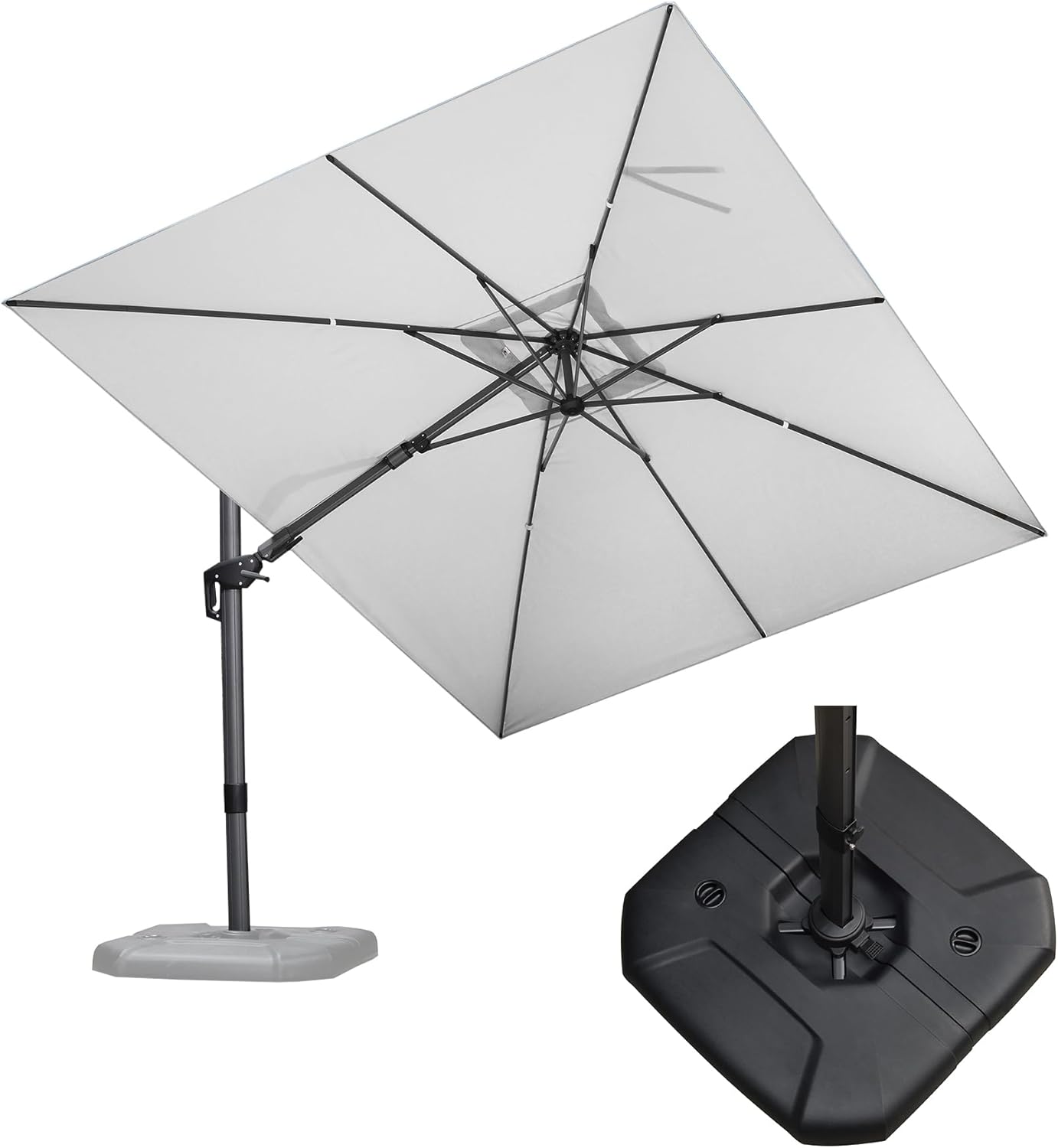 PURPLE LEAF 9' X 11.5' Cantilever Outdoor Rectangle Umbrella Patio Umbrella with Base Offset Umbrella with 360-degree Rotation for Garden Pool Deck Patio Navy Blue