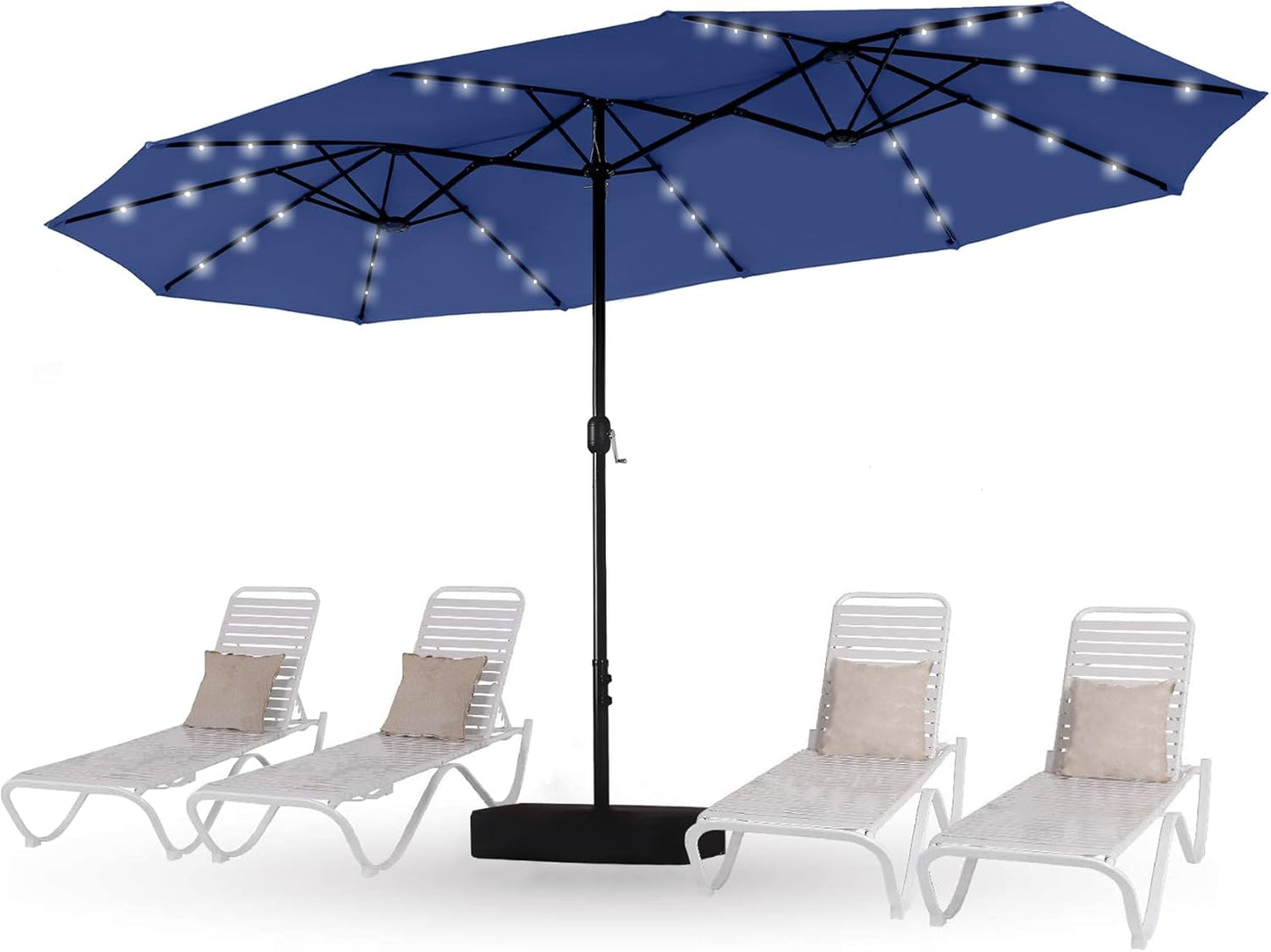 HERA'S PALACE 15ft Patio Umbrella with Base Included Double Sided Outdoor Umbrella for Patio Table Umbrella Outdoor 36 LED Solar Lights for Garden