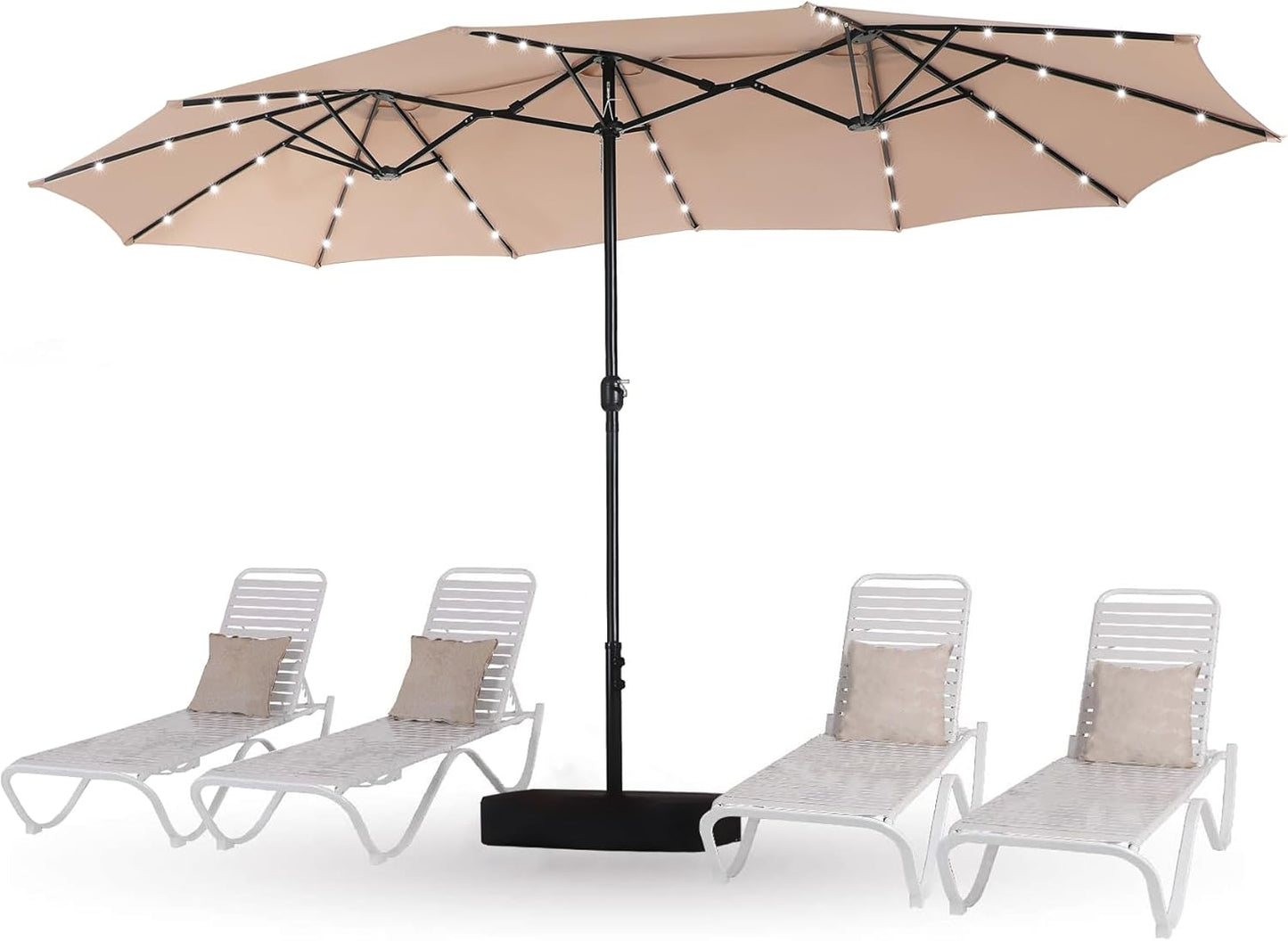 HERA'S PALACE 15ft Patio Umbrella with Base Included Double Sided Outdoor Umbrella for Patio Table Umbrella Outdoor 36 LED Solar Lights for Garden