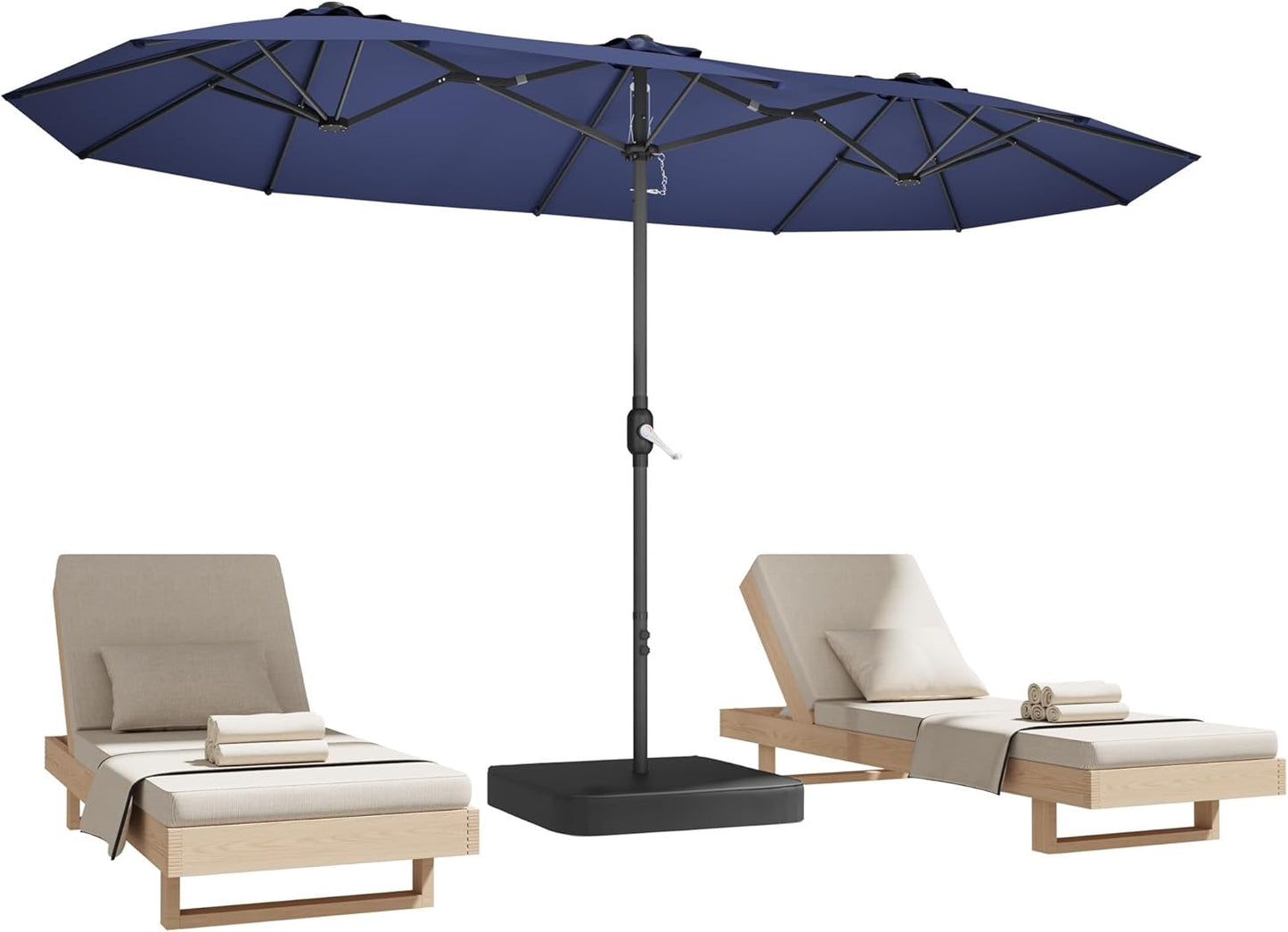 15ft Patio Umbrella with Base,Large Outdoor Double-Sided Rectangle Umbrella with Crank Handle, Market Umbrella for Poolside Garden Deck Backyard Beach Pools, Beige