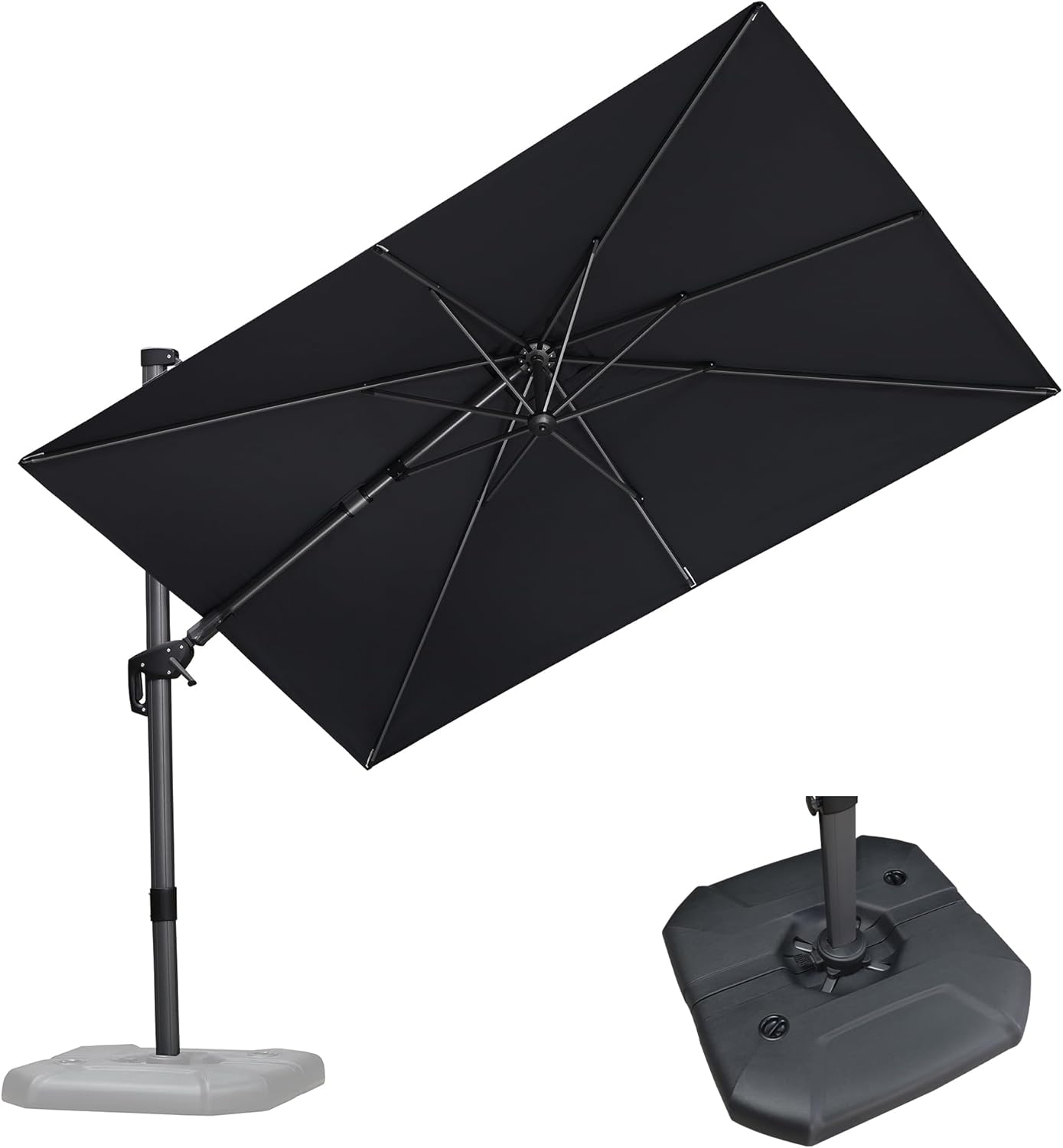 PURPLE LEAF 9' X 11.5' Cantilever Outdoor Rectangle Umbrella Patio Umbrella with Base Offset Umbrella with 360-degree Rotation for Garden Pool Deck Patio Navy Blue