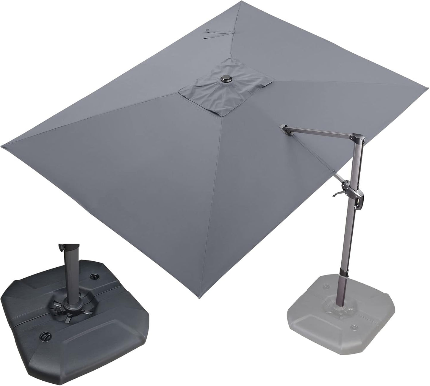PURPLE LEAF 9' X 11.5' Cantilever Outdoor Rectangle Umbrella Patio Umbrella with Base Offset Umbrella with 360-degree Rotation for Garden Pool Deck Patio Navy Blue
