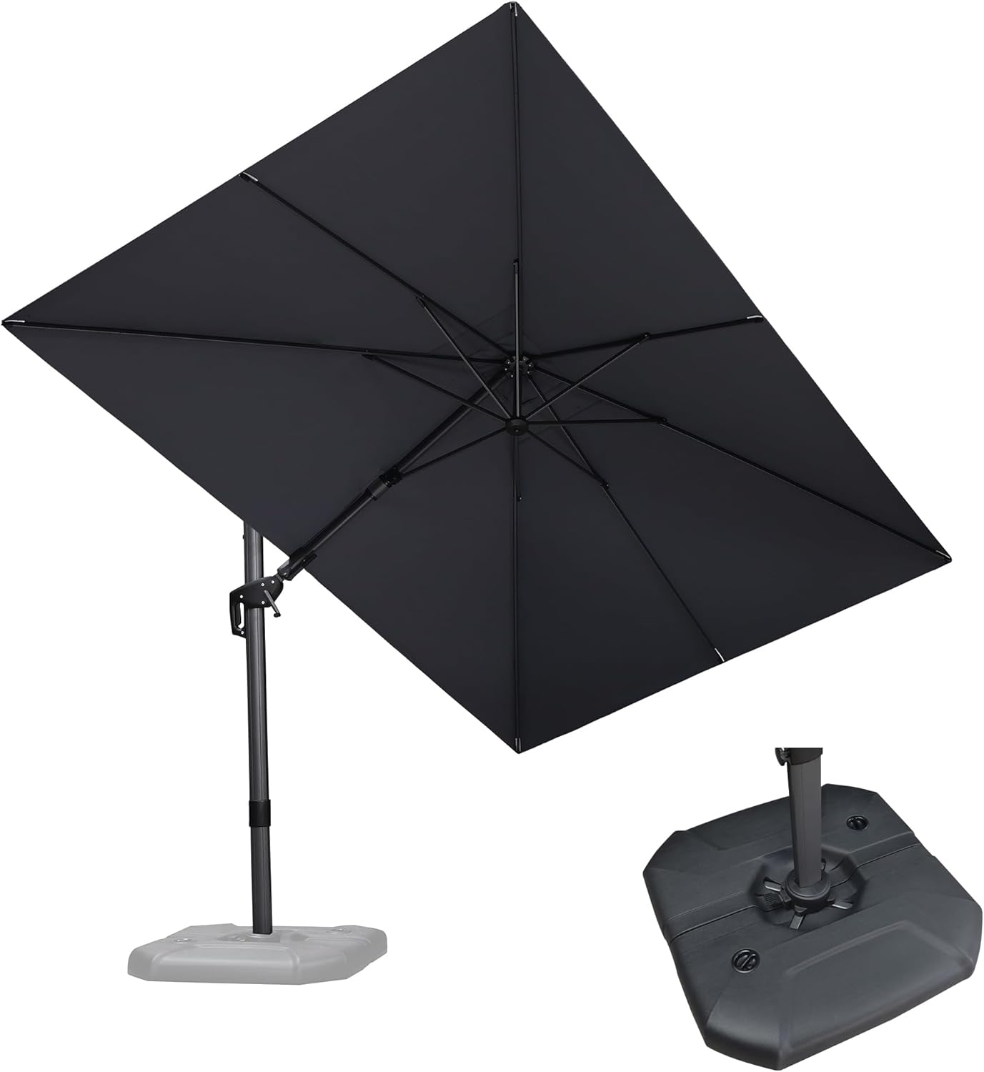 PURPLE LEAF 9' X 11.5' Cantilever Outdoor Rectangle Umbrella Patio Umbrella with Base Offset Umbrella with 360-degree Rotation for Garden Pool Deck Patio Navy Blue