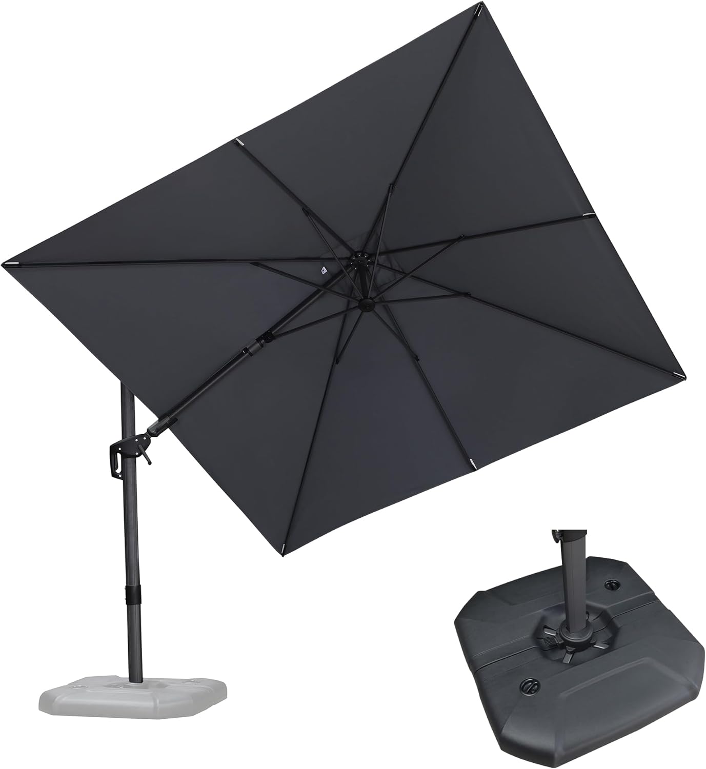 PURPLE LEAF 9' X 11.5' Cantilever Outdoor Rectangle Umbrella Patio Umbrella with Base Offset Umbrella with 360-degree Rotation for Garden Pool Deck Patio Navy Blue