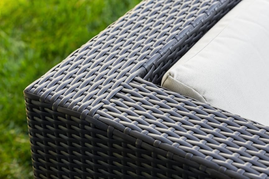 7 Piece Outdoor Patio Furniture Black Wicker Conversation Set with Fully Assembled Sectional and 42-inch Propane Gas Fire Table