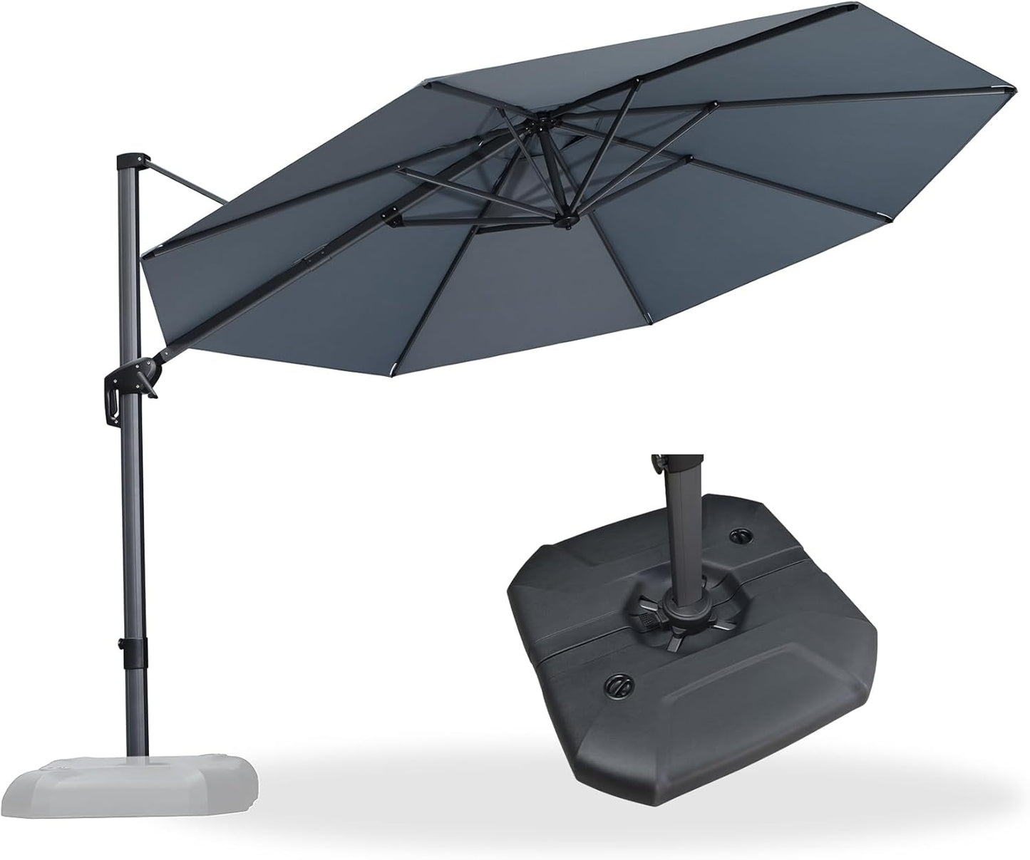 PURPLE LEAF 9' X 11.5' Cantilever Outdoor Rectangle Umbrella Patio Umbrella with Base Offset Umbrella with 360-degree Rotation for Garden Pool Deck Patio Navy Blue