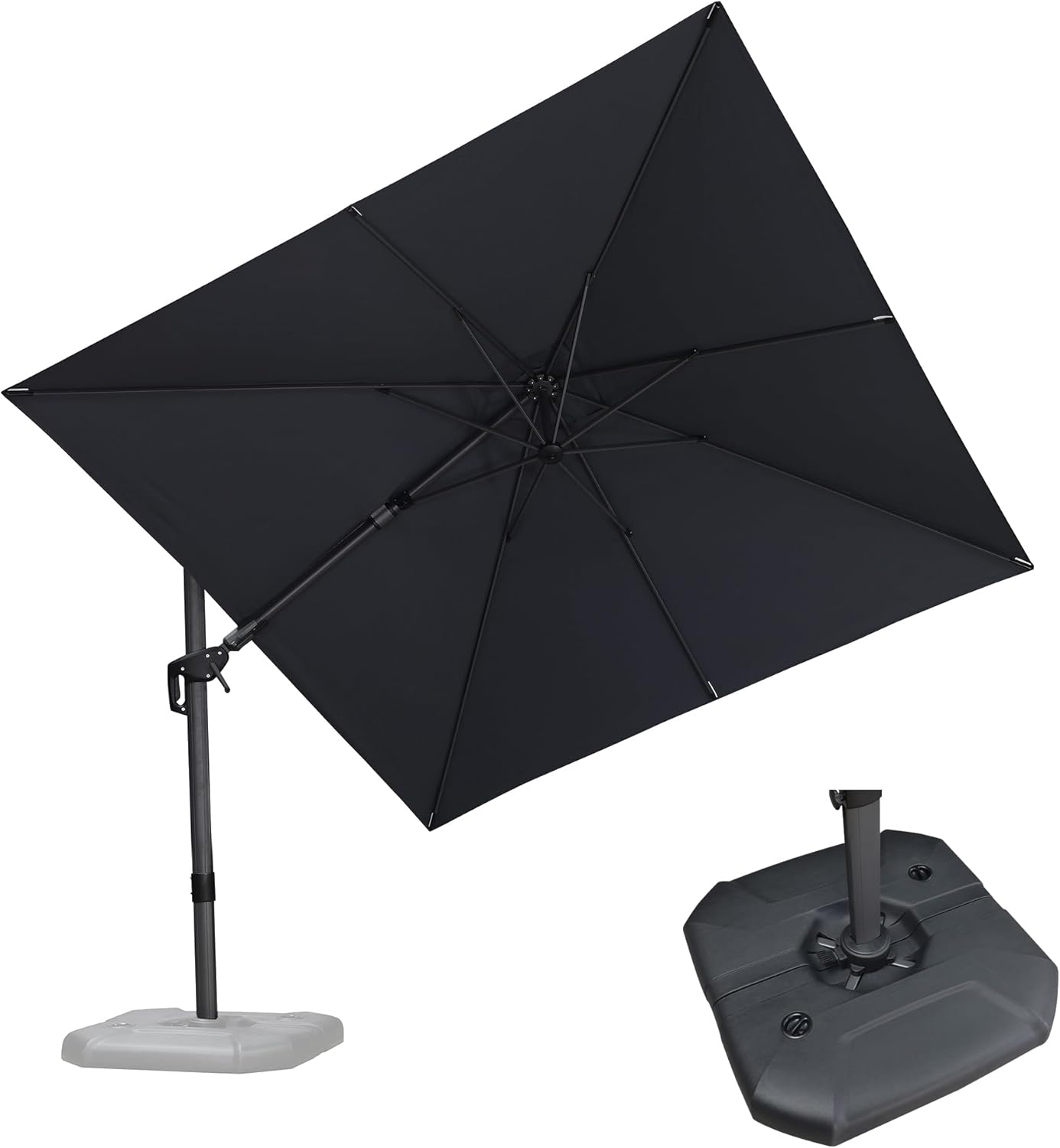 PURPLE LEAF 9' X 11.5' Cantilever Outdoor Rectangle Umbrella Patio Umbrella with Base Offset Umbrella with 360-degree Rotation for Garden Pool Deck Patio Navy Blue