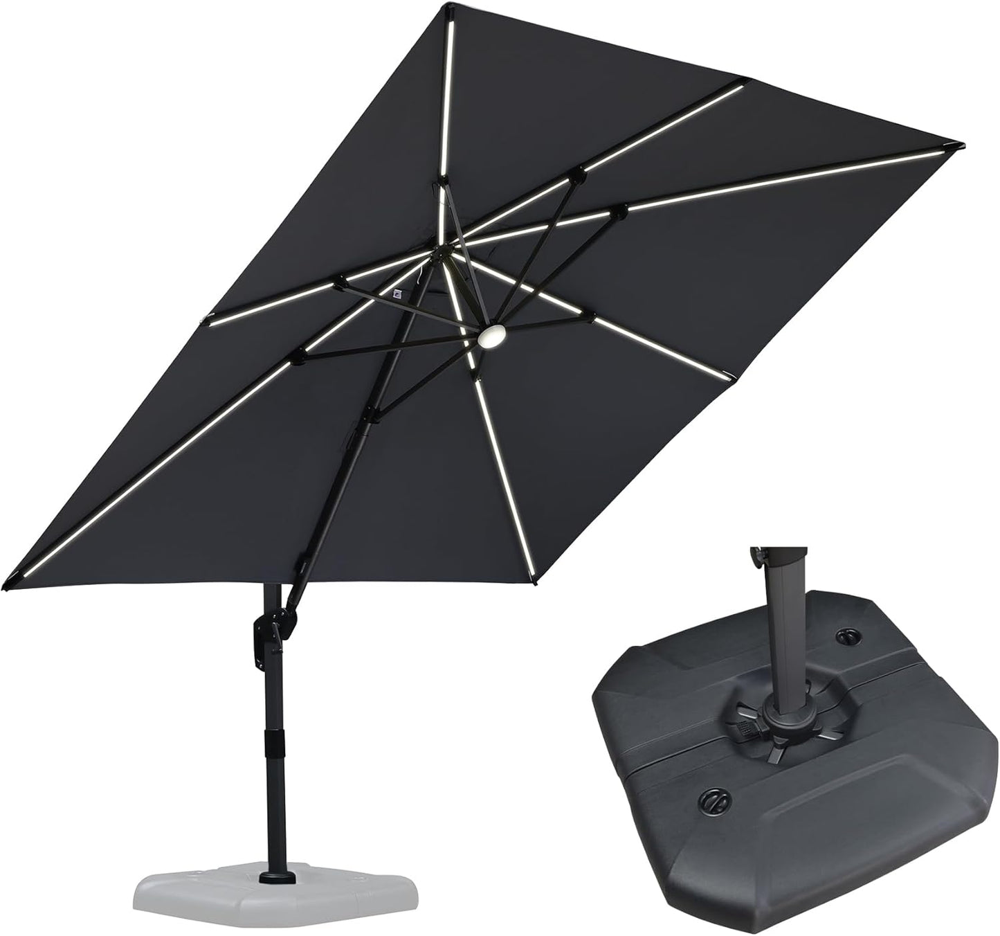 PURPLE LEAF 9' X 11.5' Cantilever Outdoor Rectangle Umbrella Patio Umbrella with Base Offset Umbrella with 360-degree Rotation for Garden Pool Deck Patio Navy Blue