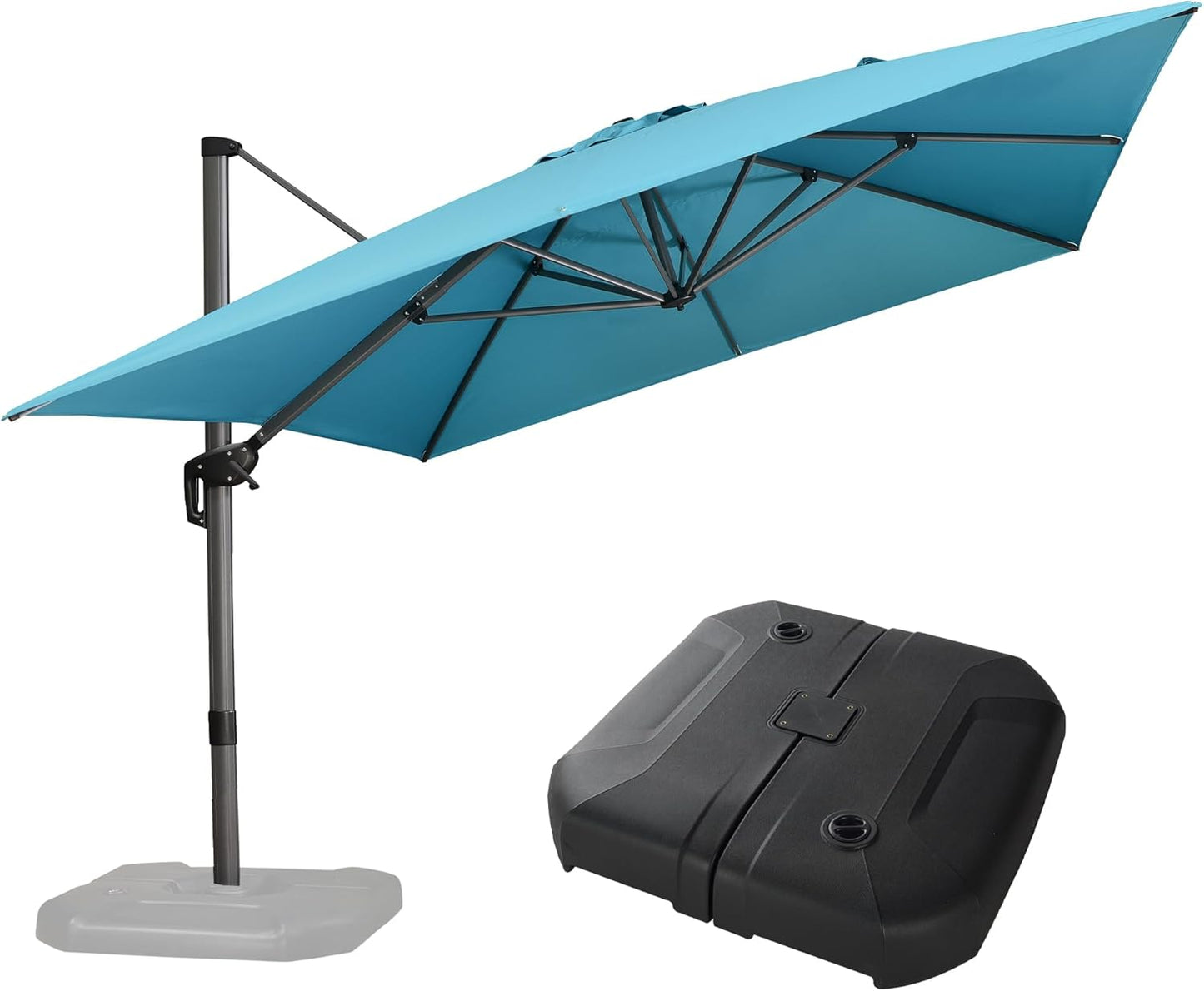 PURPLE LEAF 9' X 11.5' Cantilever Outdoor Rectangle Umbrella Patio Umbrella with Base Offset Umbrella with 360-degree Rotation for Garden Pool Deck Patio Navy Blue