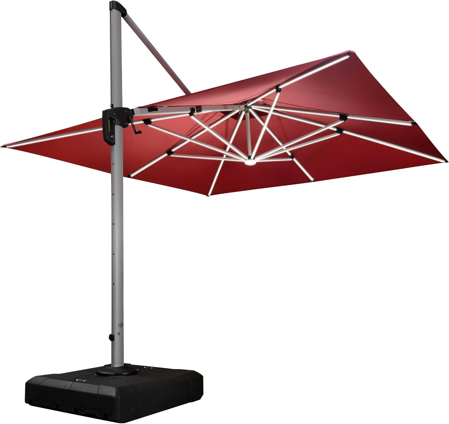 PURPLE LEAF 9' X 12' Solar Powered LED Patio Umbrella Cantilever Umbrellas Offset Double Top Hanging Outdoor Umbrella Market Umbrellas for Garden, Heather Taupe