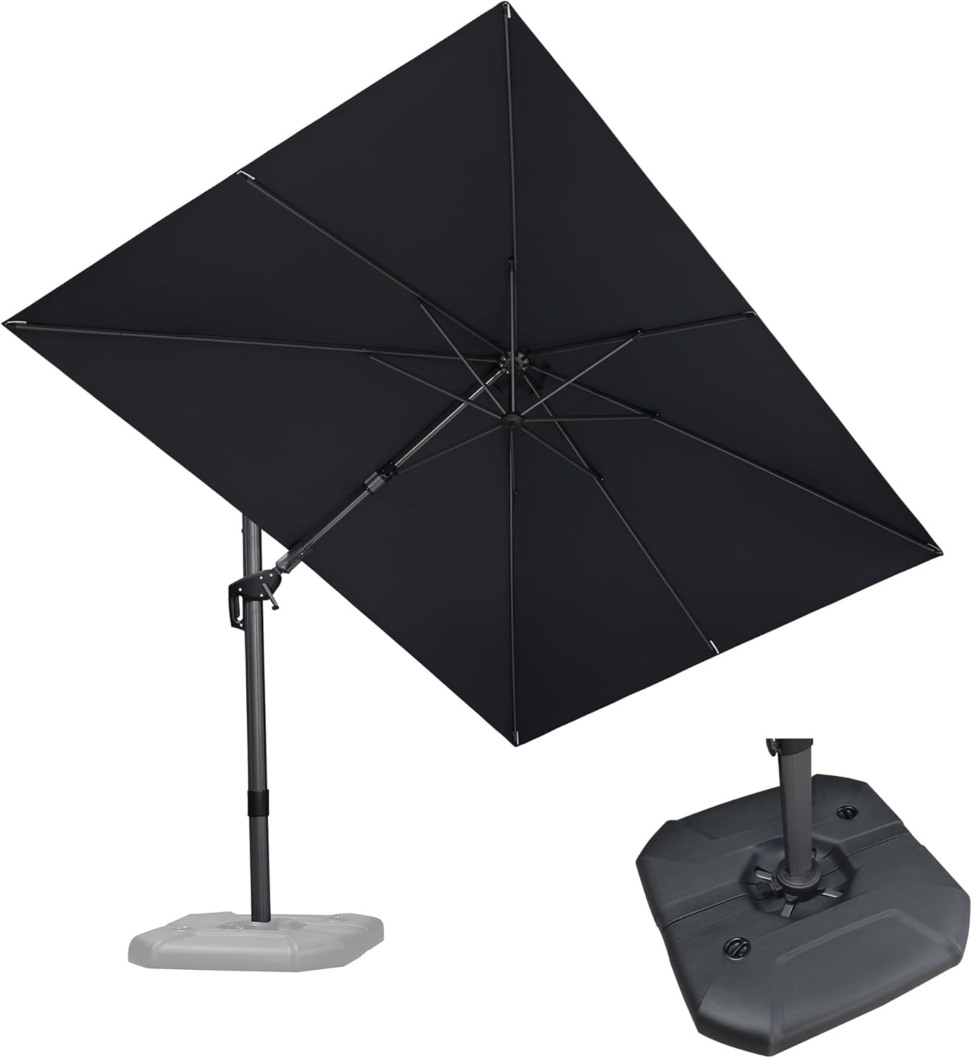 PURPLE LEAF 9' X 11.5' Cantilever Outdoor Rectangle Umbrella Patio Umbrella with Base Offset Umbrella with 360-degree Rotation for Garden Pool Deck Patio Navy Blue