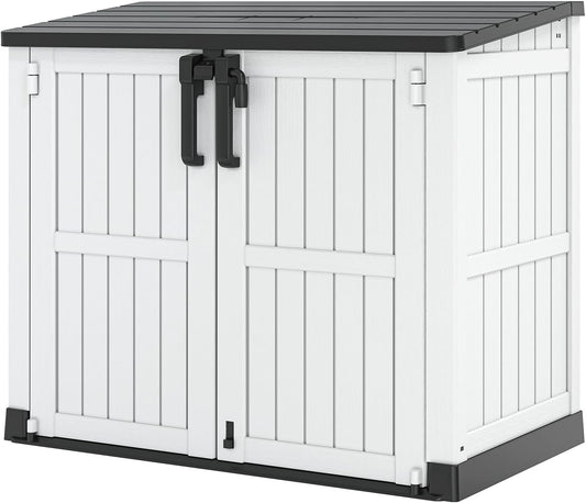 Outdoor Resin Storage Shed 36 Cu. Ft. Garden Horizontal Storage Large Capacity Weather Resistant Storage Box, Lockable Resin Waterproof Shed for Garbage Cans, Garden Tools